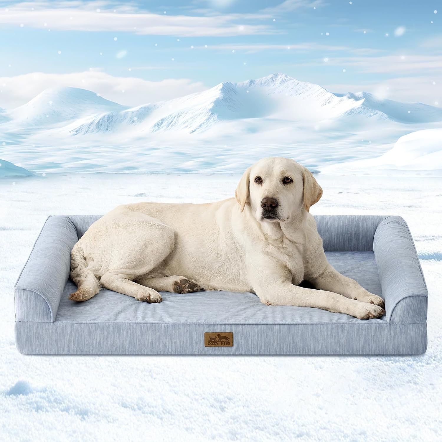 image:imageCOZY KISS Cooling Dog Bed for Summer Orthopedic Foam Dog Bed with Sides Removable Washable Cover amp Waterproof Lining QMax gt04 Cool Pet Beds for Large Dogs Grey 42 L x 30 W x 7 ThBlue