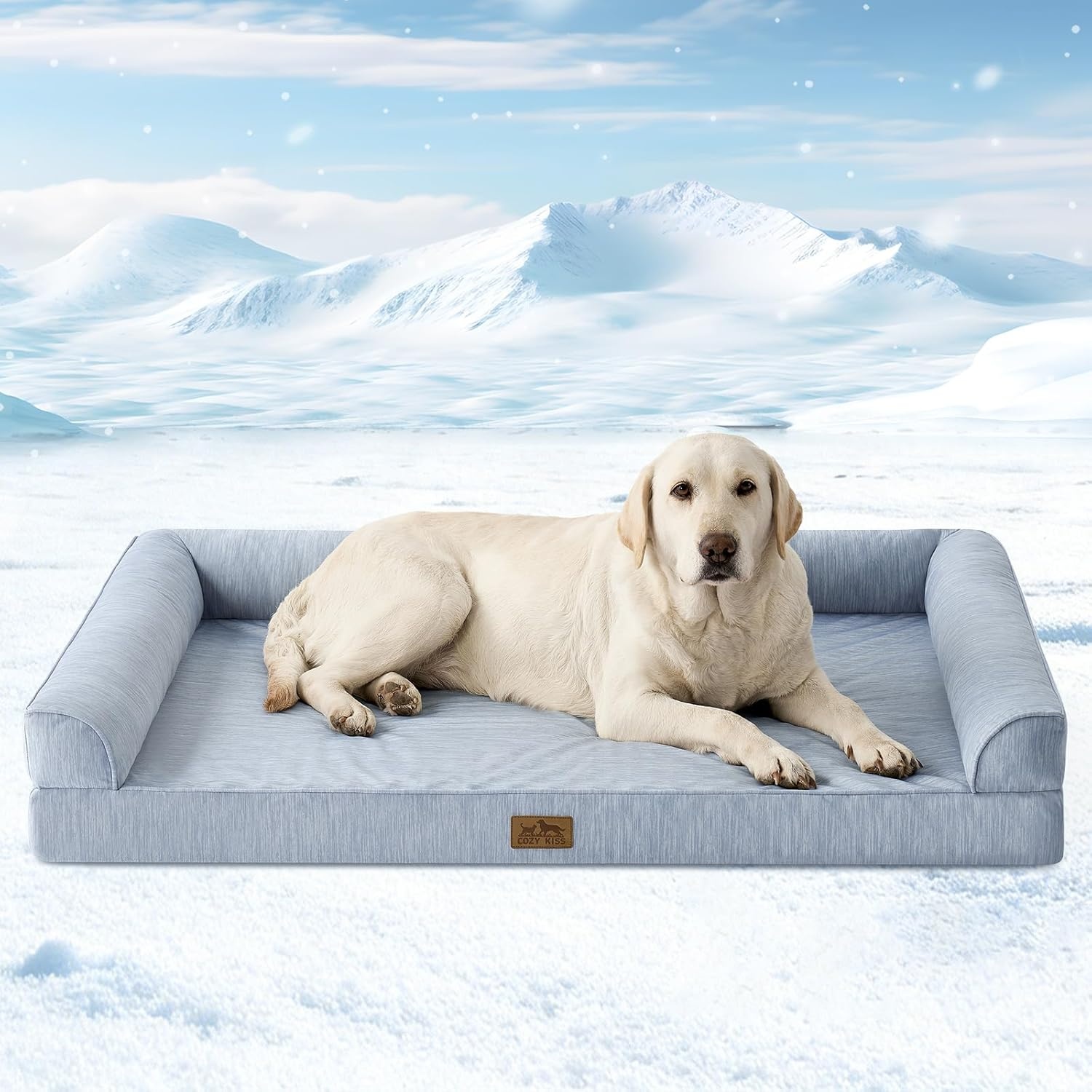 image:imageCOZY KISS Cooling Dog Bed for Summer Orthopedic Foam Dog Bed with Sides Removable Washable Cover amp Waterproof Lining QMax gt04 Cool Pet Beds for Large Dogs Grey 42 L x 30 W x 7 ThBlue