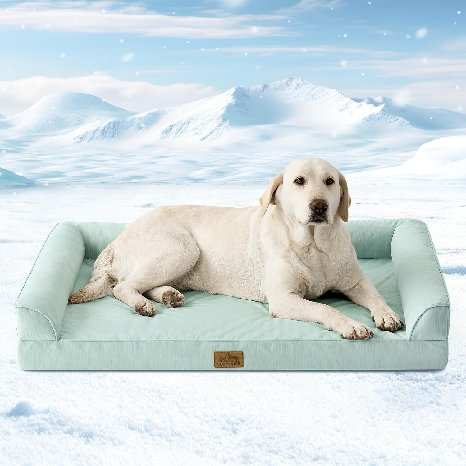 image:imageCOZY KISS Cooling Dog Bed for Summer Orthopedic Foam Dog Bed with Sides Removable Washable Cover amp Waterproof Lining QMax gt04 Cool Pet Beds for Large Dogs Grey 42 L x 30 W x 7 ThGreen