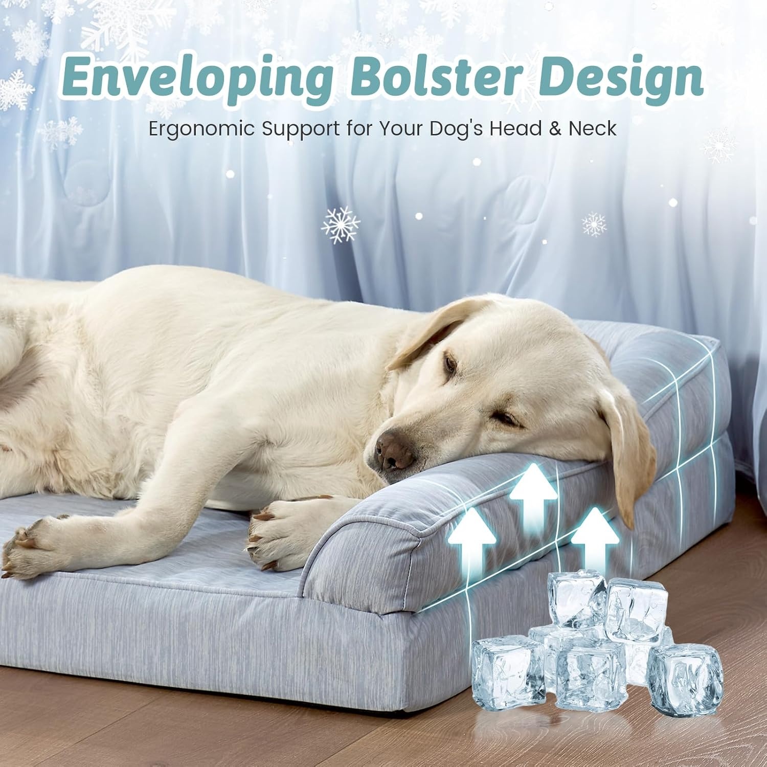 image:imageCOZY KISS Cooling Dog Bed for Summer Orthopedic Foam Dog Bed with Sides Removable Washable Cover amp Waterproof Lining QMax gt04 Cool Pet Beds for Large Dogs Grey 42 L x 30 W x 7 ThBlue
