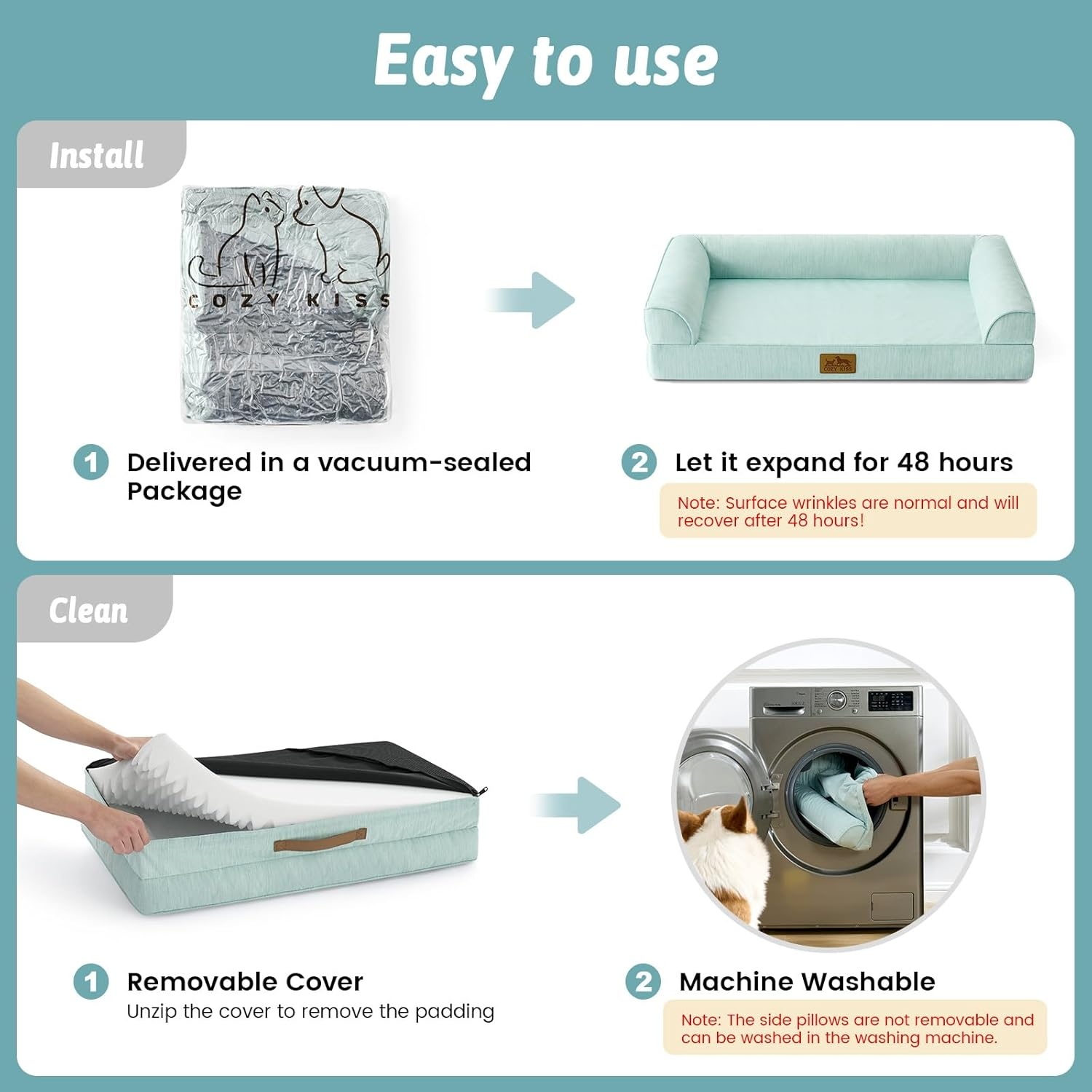 image:imageCOZY KISS Cooling Dog Bed for Summer Orthopedic Foam Dog Bed with Sides Removable Washable Cover amp Waterproof Lining QMax gt04 Cool Pet Beds for Large Dogs Grey 42 L x 30 W x 7 ThGreen