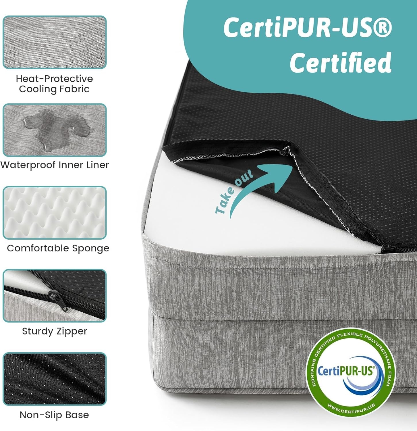 image:imageCOZY KISS Cooling Dog Bed for Summer Orthopedic Foam Dog Bed with Sides Removable Washable Cover amp Waterproof Lining QMax gt04 Cool Pet Beds for Large Dogs Grey 42 L x 30 W x 7 ThGrey