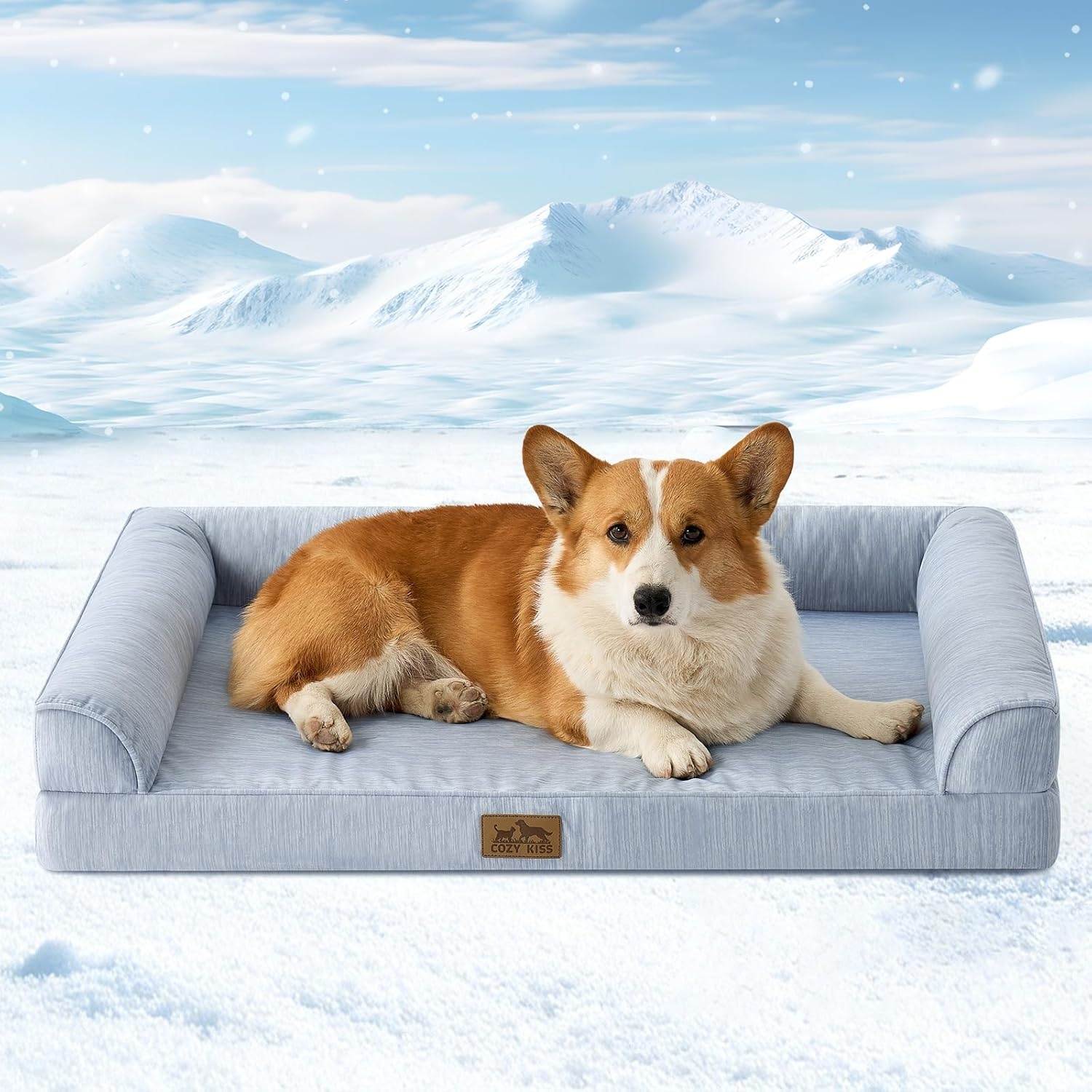 image:imageCOZY KISS Cooling Dog Bed for Summer Orthopedic Foam Dog Bed with Sides Removable Washable Cover amp Waterproof Lining QMax gt04 Cool Pet Beds for Large Dogs Grey 42 L x 30 W x 7 ThBlue