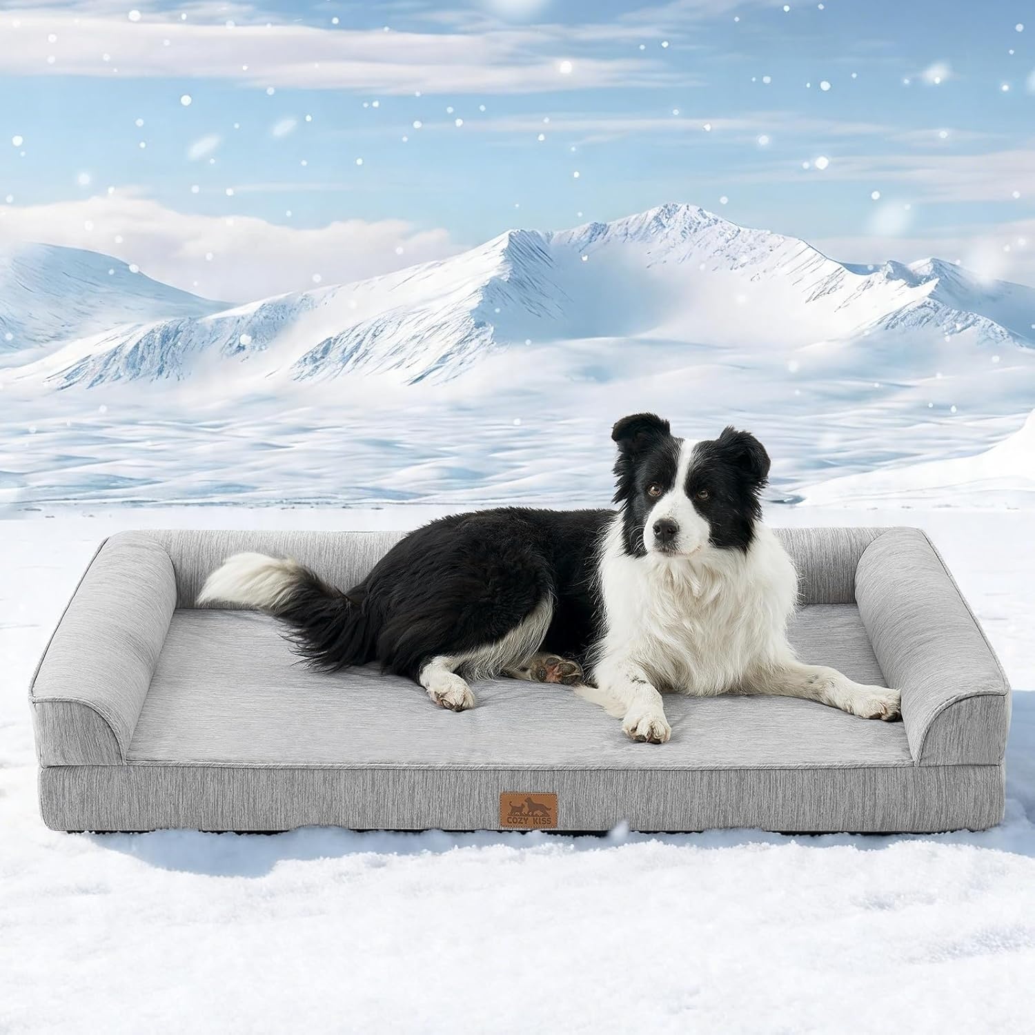 image:imageCOZY KISS Cooling Dog Bed for Summer Orthopedic Foam Dog Bed with Sides Removable Washable Cover amp Waterproof Lining QMax gt04 Cool Pet Beds for Large Dogs Grey 42 L x 30 W x 7 ThGrey