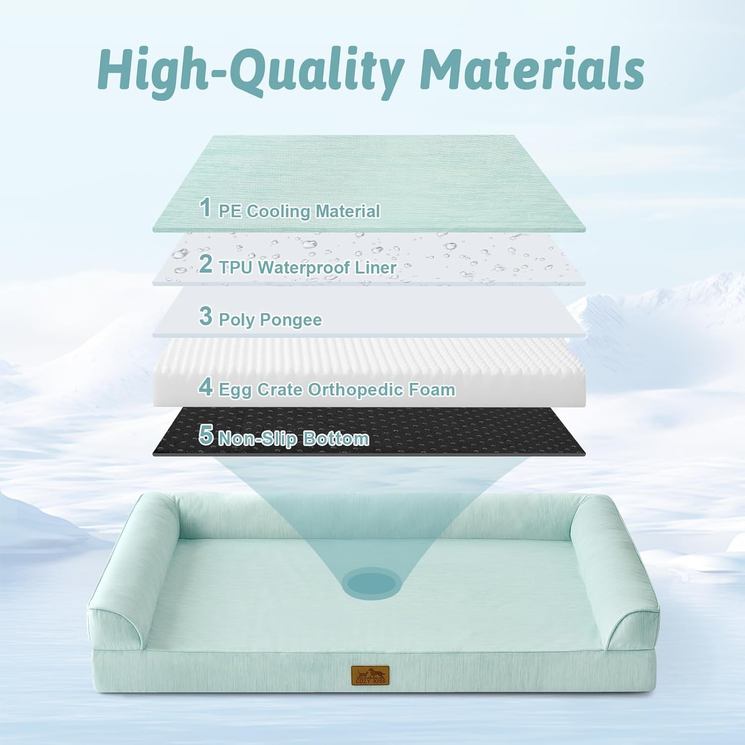 image:imageCOZY KISS Cooling Dog Bed for Summer Orthopedic Foam Dog Bed with Sides Removable Washable Cover amp Waterproof Lining QMax gt04 Cool Pet Beds for Large Dogs Grey 42 L x 30 W x 7 ThGreen