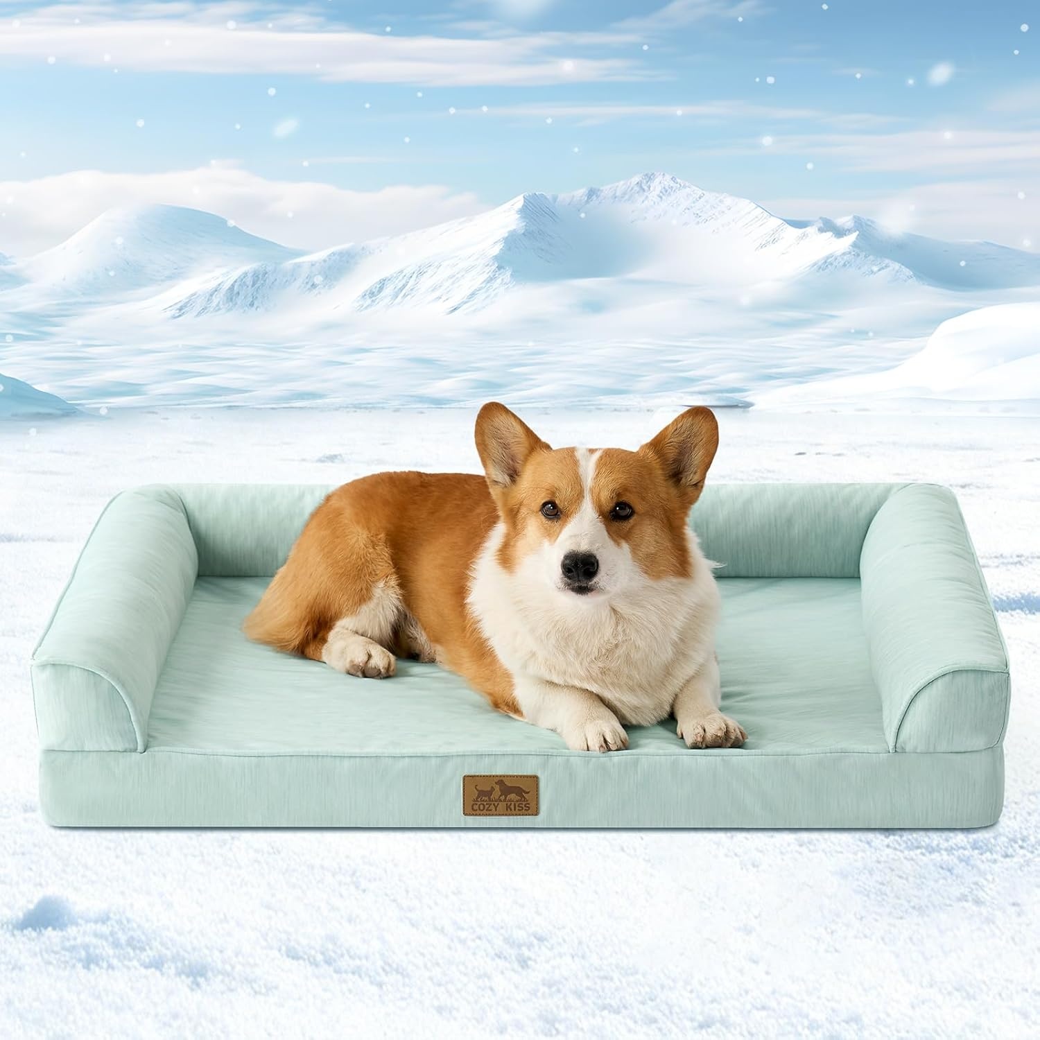 image:imageCOZY KISS Cooling Dog Bed for Summer Orthopedic Foam Dog Bed with Sides Removable Washable Cover amp Waterproof Lining QMax gt04 Cool Pet Beds for Large Dogs Grey 42 L x 30 W x 7 ThGreen