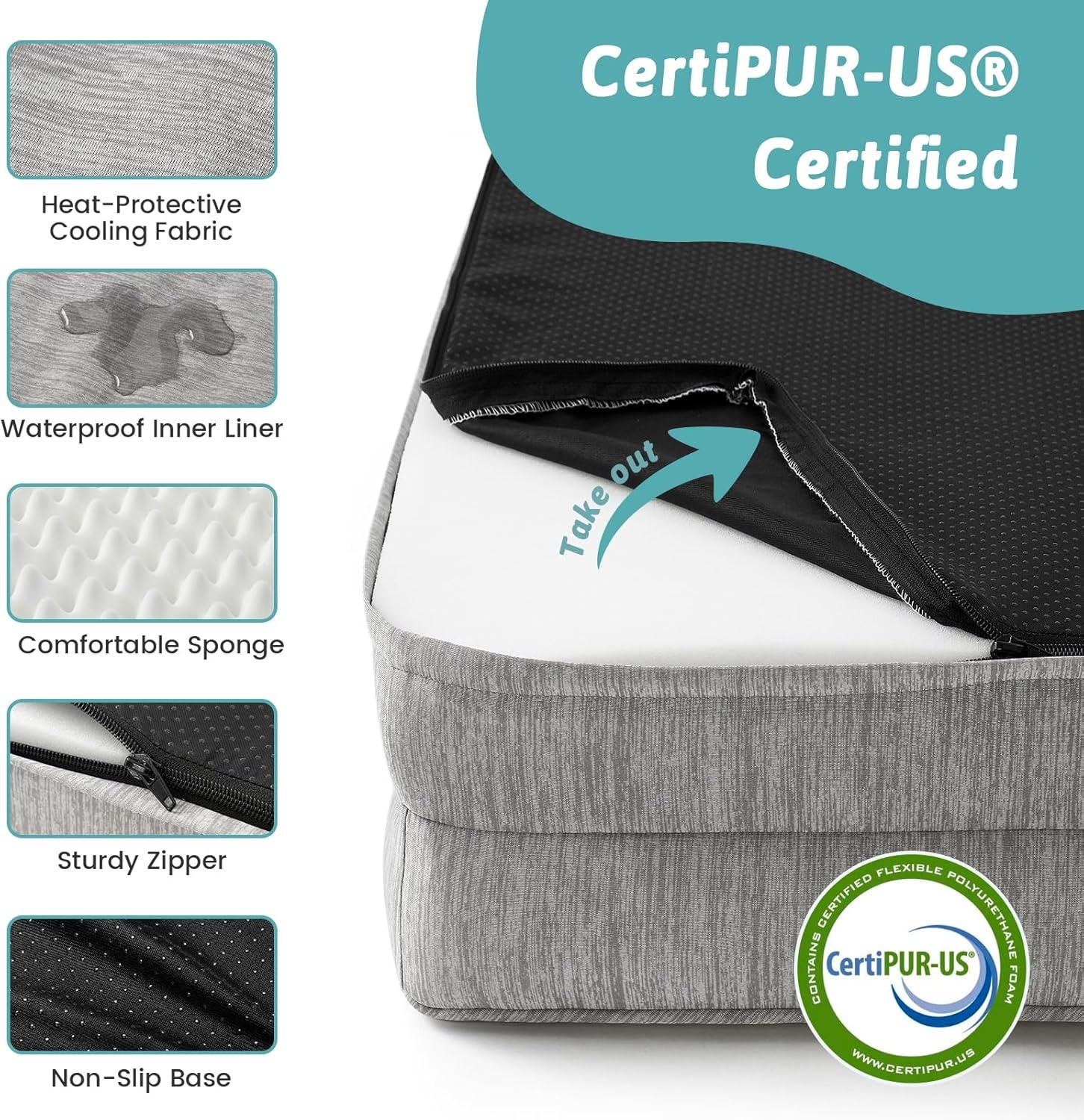 image:imageCOZY KISS Cooling Dog Bed for Summer Orthopedic Foam Dog Bed with Sides Removable Washable Cover amp Waterproof Lining QMax gt04 Cool Pet Beds for Large Dogs Grey 42 L x 30 W x 7 ThGrey