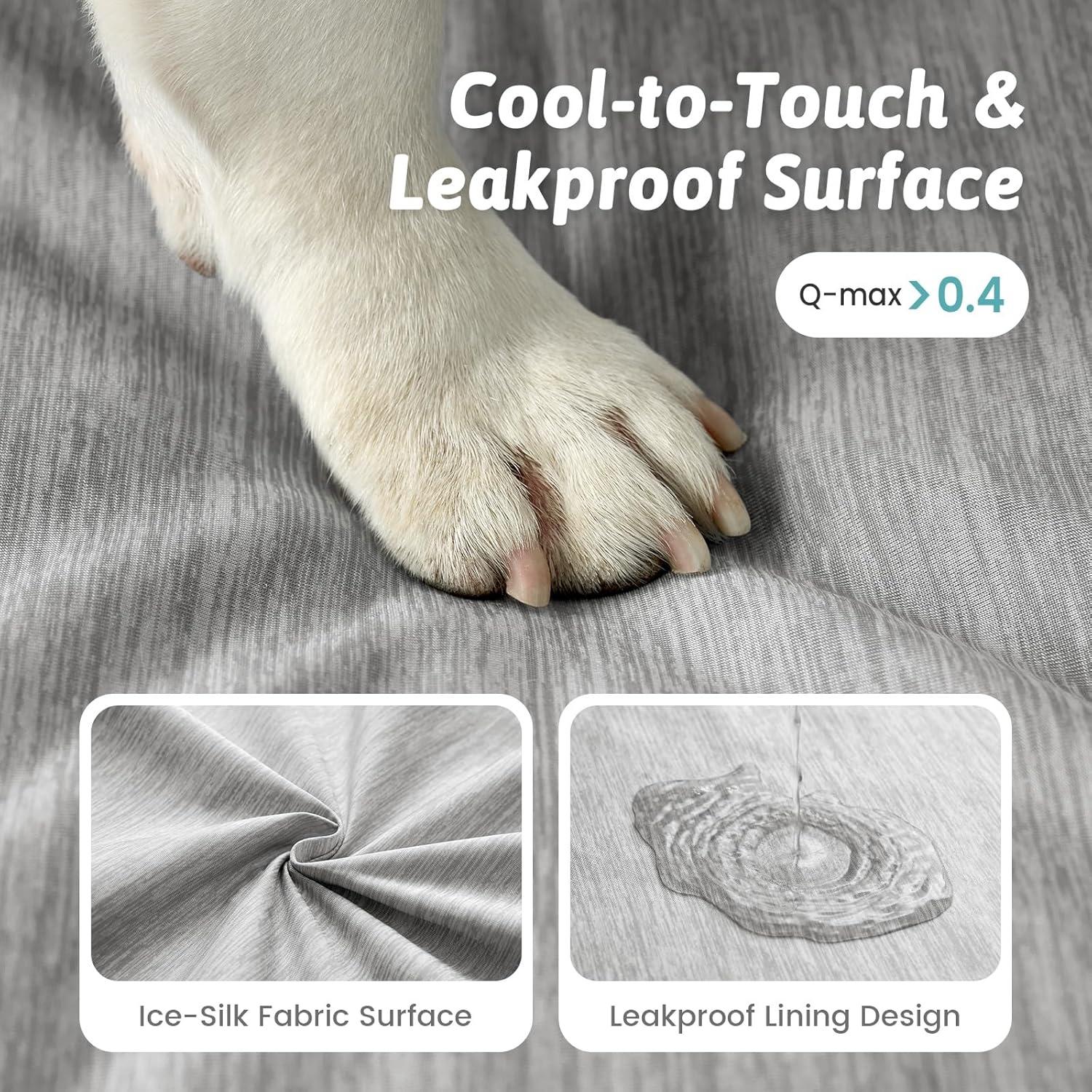 image:imageCOZY KISS Cooling Dog Bed for Summer Orthopedic Foam Dog Bed with Sides Removable Washable Cover amp Waterproof Lining QMax gt04 Cool Pet Beds for Large Dogs Grey 42 L x 30 W x 7 ThGrey