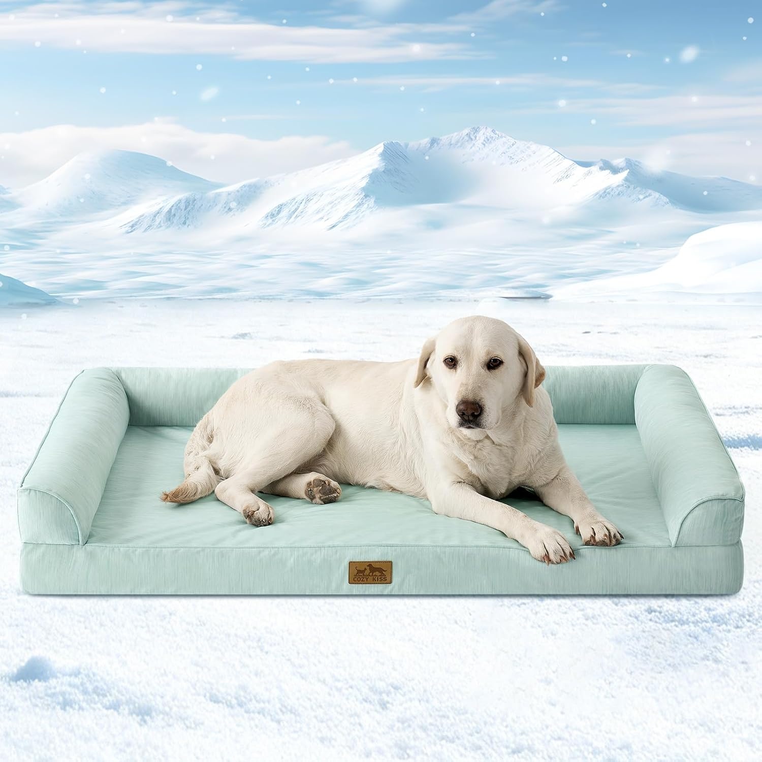 image:imageCOZY KISS Cooling Dog Bed for Summer Orthopedic Foam Dog Bed with Sides Removable Washable Cover amp Waterproof Lining QMax gt04 Cool Pet Beds for Large Dogs Grey 42 L x 30 W x 7 ThGreen