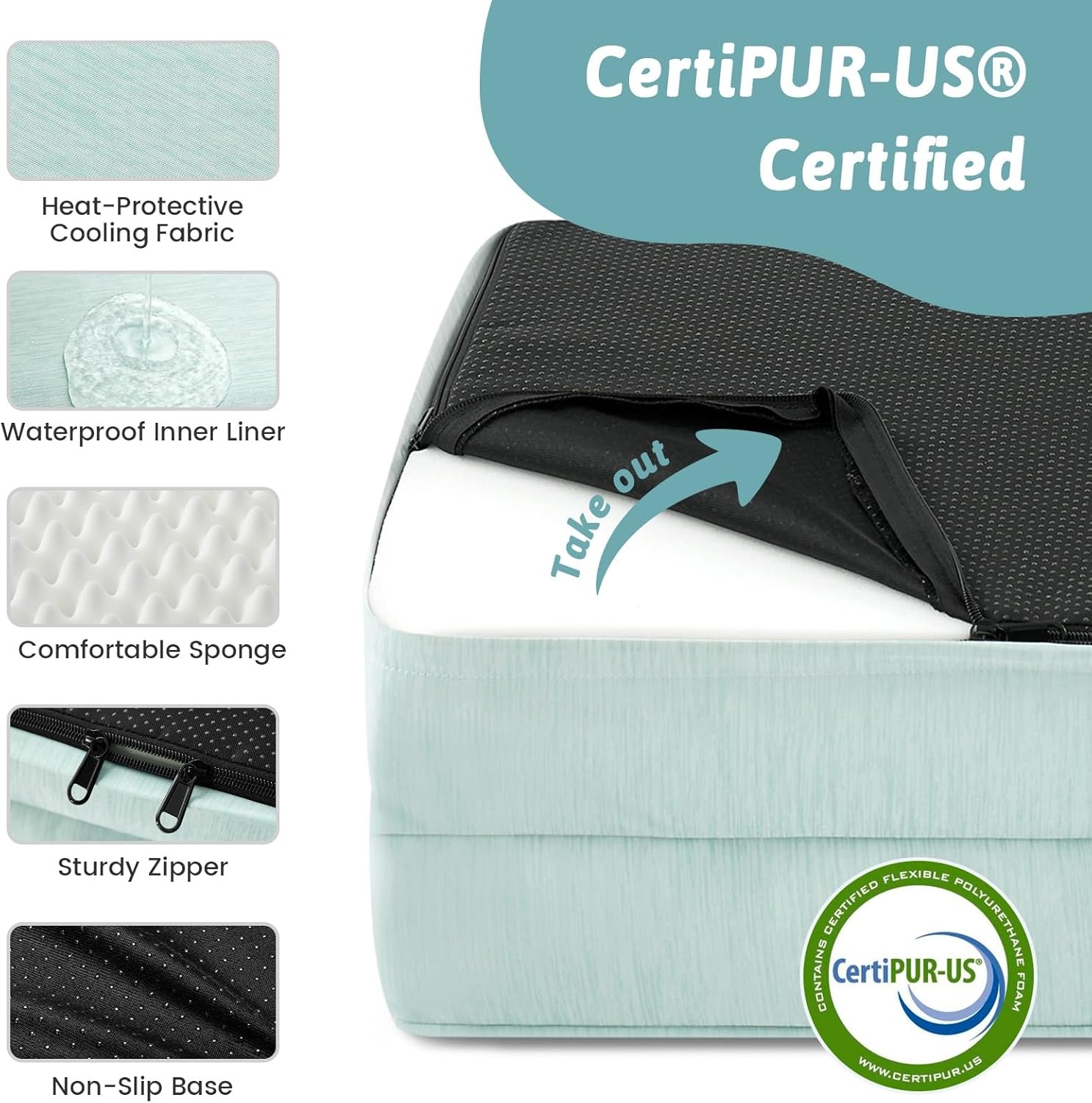 image:imageCOZY KISS Cooling Dog Bed for Summer Orthopedic Foam Dog Bed with Sides Removable Washable Cover amp Waterproof Lining QMax gt04 Cool Pet Beds for Large Dogs Grey 42 L x 30 W x 7 ThGreen