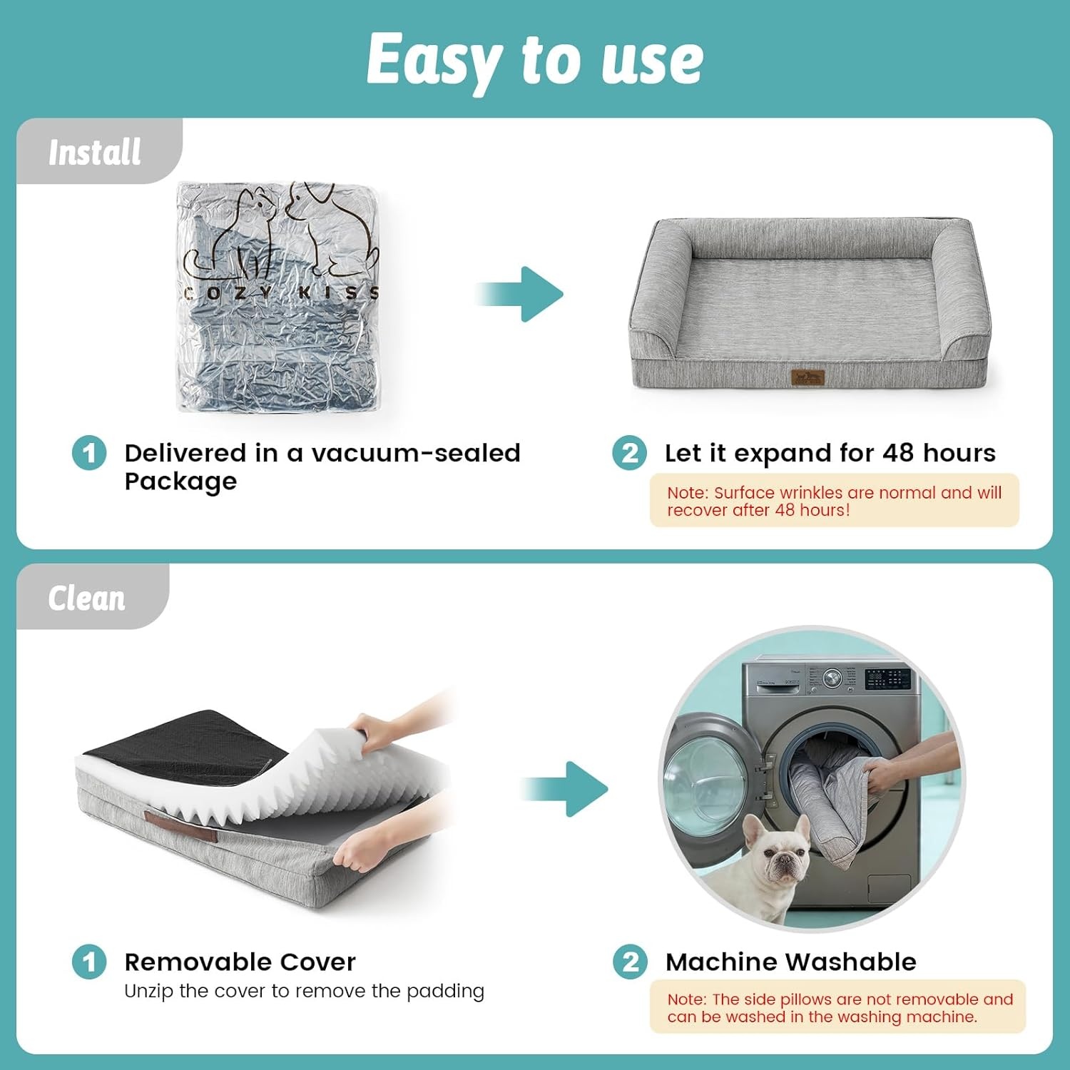 image:imageCOZY KISS Cooling Dog Bed for Summer Orthopedic Foam Dog Bed with Sides Removable Washable Cover amp Waterproof Lining QMax gt04 Cool Pet Beds for Large Dogs Grey 42 L x 30 W x 7 ThGrey