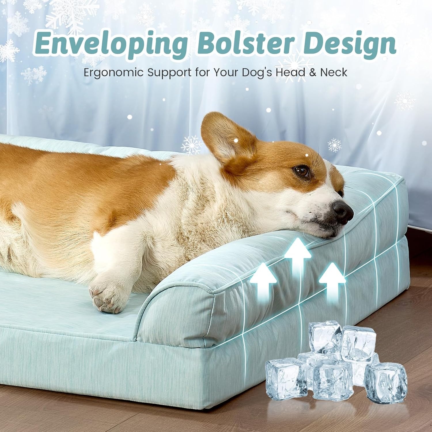 image:imageCOZY KISS Cooling Dog Bed for Summer Orthopedic Foam Dog Bed with Sides Removable Washable Cover amp Waterproof Lining QMax gt04 Cool Pet Beds for Large Dogs Grey 42 L x 30 W x 7 ThGreen