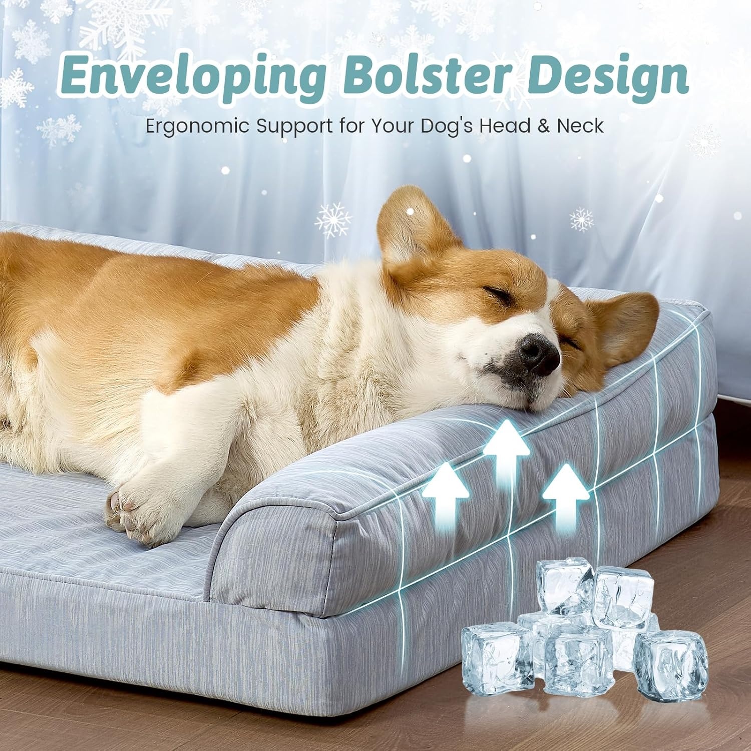 image:imageCOZY KISS Cooling Dog Bed for Summer Orthopedic Foam Dog Bed with Sides Removable Washable Cover amp Waterproof Lining QMax gt04 Cool Pet Beds for Large Dogs Grey 42 L x 30 W x 7 ThBlue