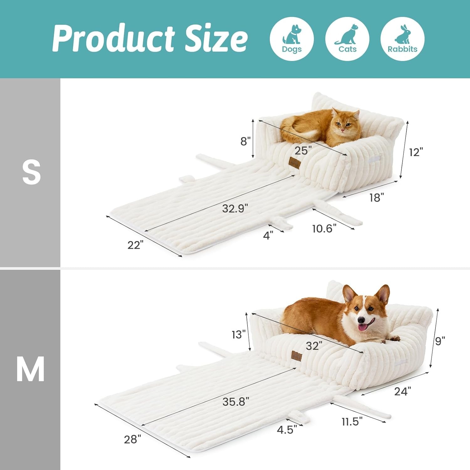 image:imageCOZY KISS Cute Cat Couch Fluffy Sofa Bed for Cats and Small Dogs Premium Faux Rabbit Fur Cats beds for Indoor Cat UltraSoft Supportive Pet Couch Furniture Grey S 255x175Cream