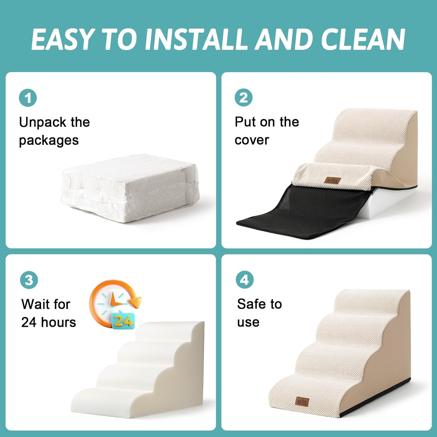 image:imageCOZY KISS Dog Stairs for Small Dog 226 H Curved Pet Step for Puppy Older Cat Medium Pet Ramp for High Bed Ladder with High Density Foam Durable 5 Step 157x33x226 inch GreyBeige