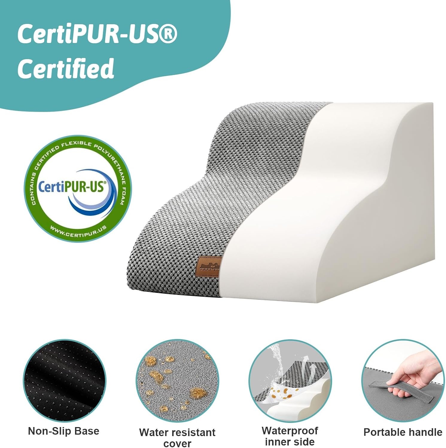 image:imageCOZY KISS Dog Stairs for Small Dog 226 H Curved Pet Step for Puppy Older Cat Medium Pet Ramp for High Bed Ladder with High Density Foam Durable 5 Step 157x33x226 inch GreyGrey