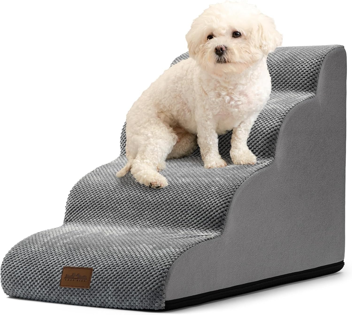 image:imageCOZY KISS Dog Stairs for Small Dog 226 H Curved Pet Step for Puppy Older Cat Medium Pet Ramp for High Bed Ladder with High Density Foam Durable 5 Step 157x33x226 inch GreyGrey