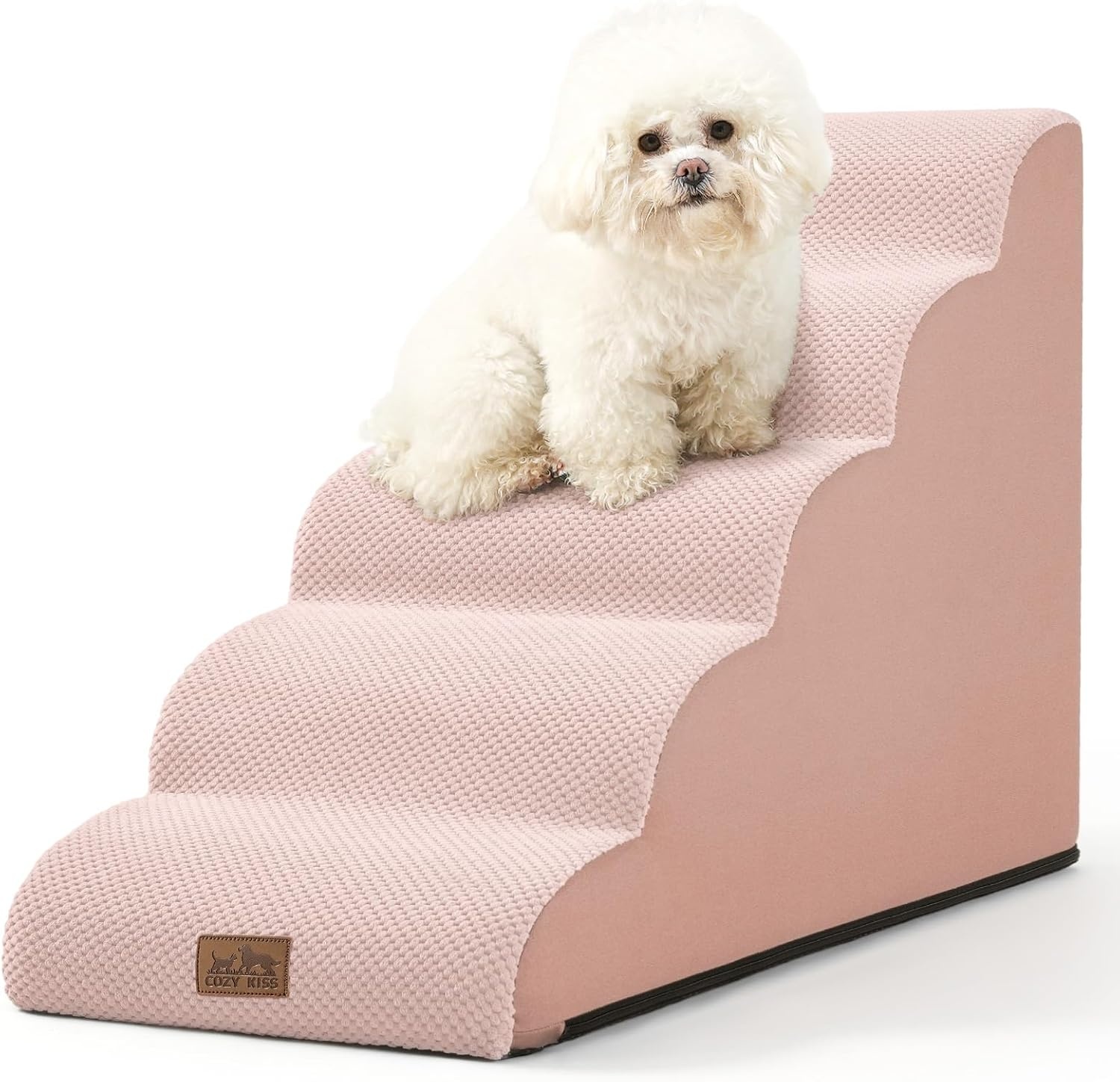 image:imageCOZY KISS Dog Stairs for Small Dog 226 H Curved Pet Step for Puppy Older Cat Medium Pet Ramp for High Bed Ladder with High Density Foam Durable 5 Step 157x33x226 inch GreyPink