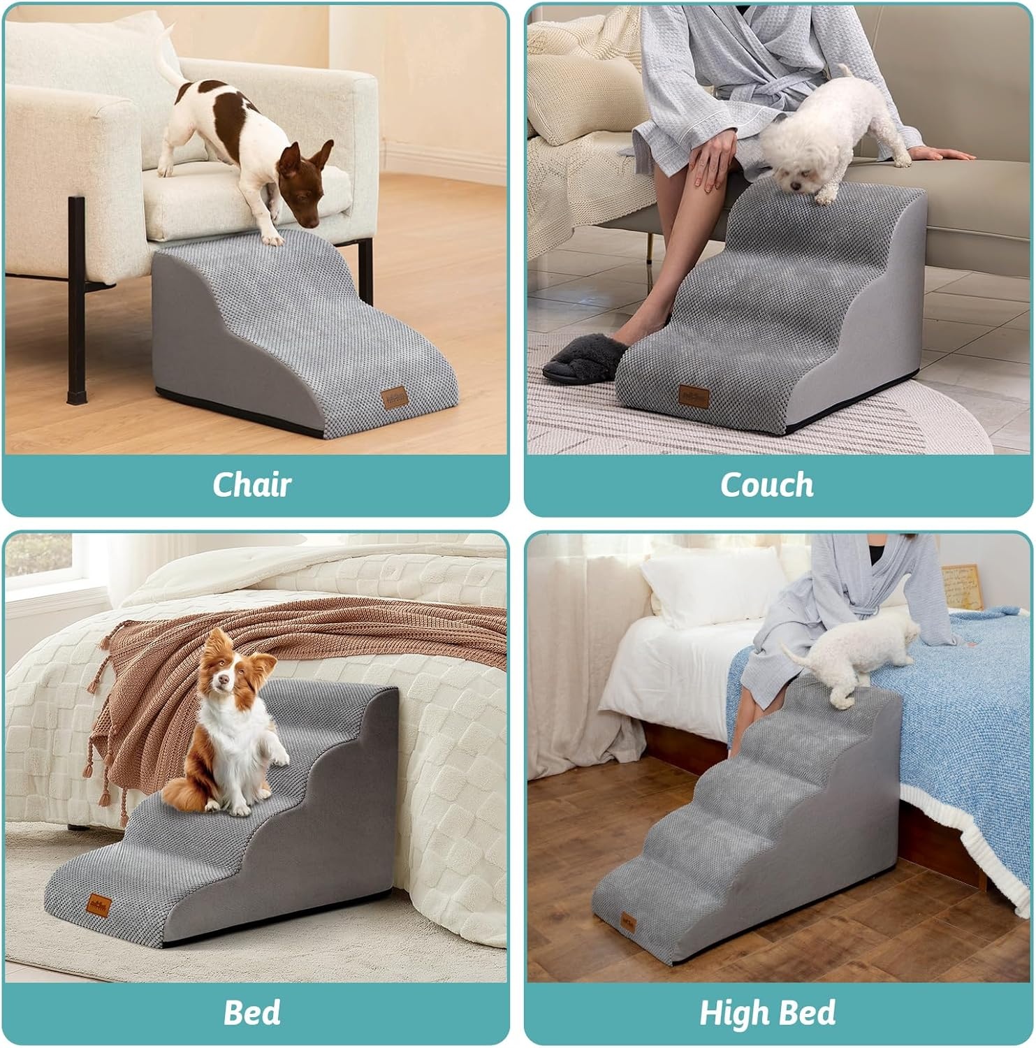 image:imageCOZY KISS Dog Stairs for Small Dog 226 H Curved Pet Step for Puppy Older Cat Medium Pet Ramp for High Bed Ladder with High Density Foam Durable 5 Step 157x33x226 inch GreyGrey