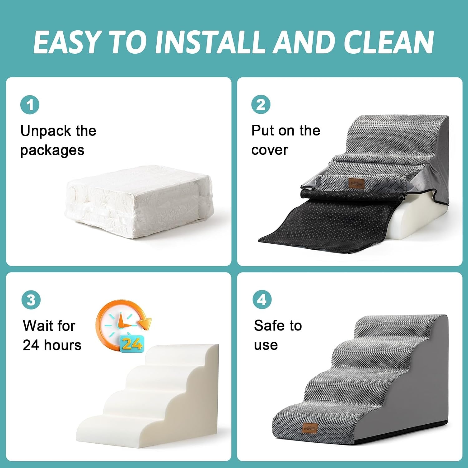 image:imageCOZY KISS Dog Stairs for Small Dog 226 H Curved Pet Step for Puppy Older Cat Medium Pet Ramp for High Bed Ladder with High Density Foam Durable 5 Step 157x33x226 inch GreyGrey