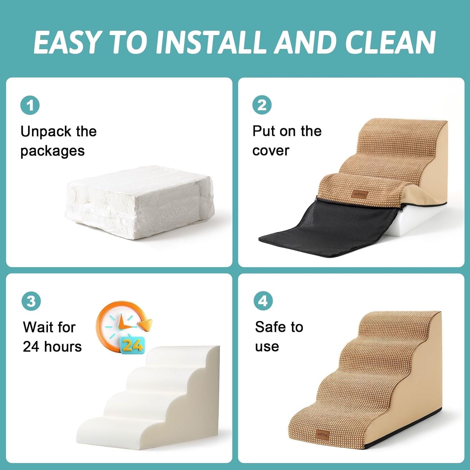image:imageCOZY KISS Dog Stairs for Small Dog 226 H Curved Pet Step for Puppy Older Cat Medium Pet Ramp for High Bed Ladder with High Density Foam Durable 5 Step 157x33x226 inch GreyLight Brown