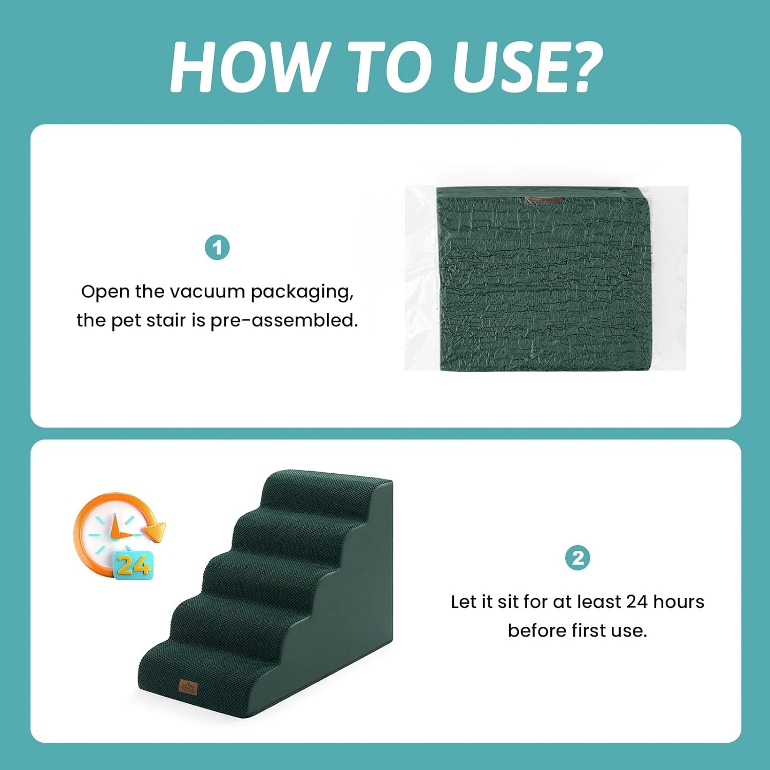 image:imageCOZY KISS Dog Stairs for Small Dog 226 H Curved Pet Step for Puppy Older Cat Medium Pet Ramp for High Bed Ladder with High Density Foam Durable 5 Step 157x33x226 inch GreyDark Green