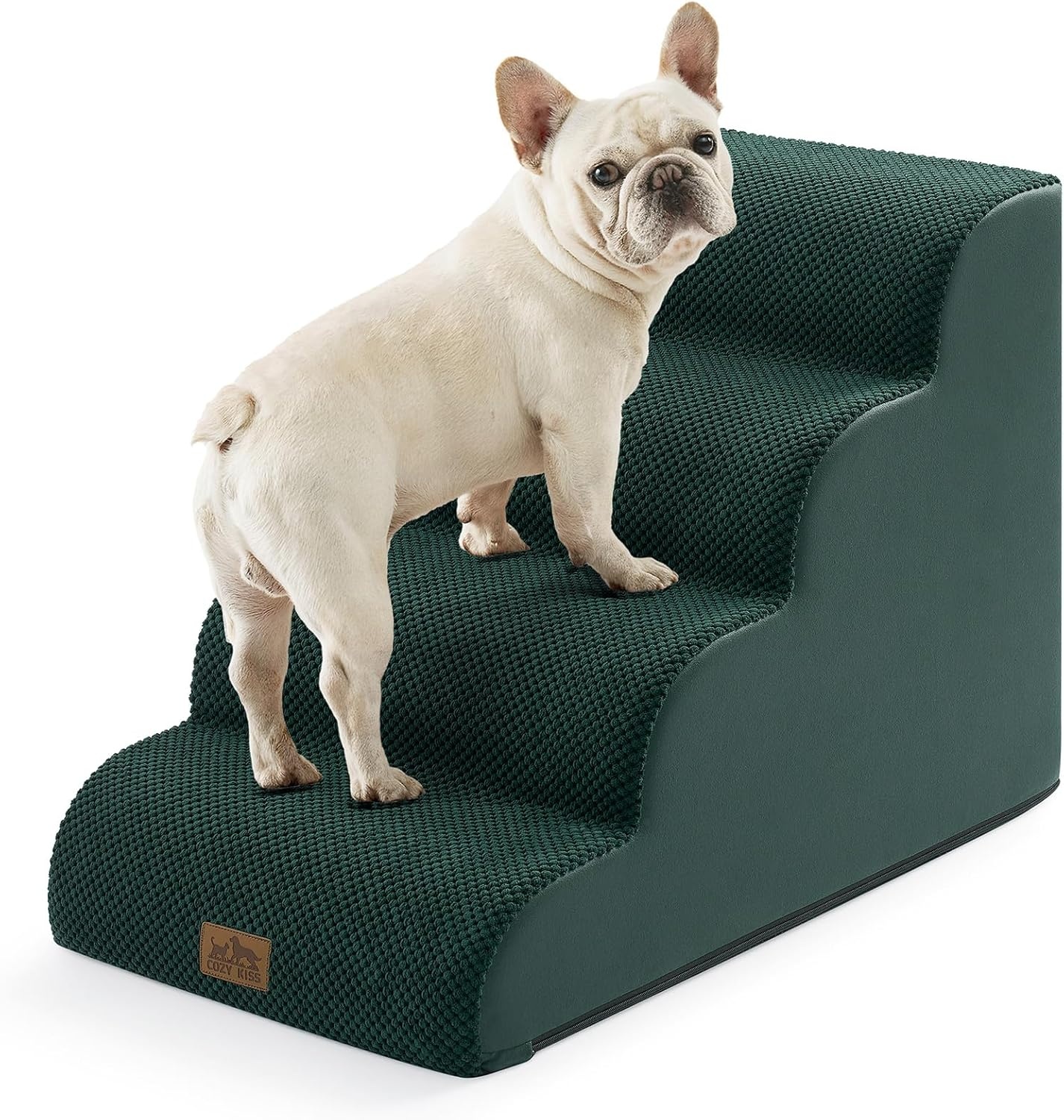 image:imageCOZY KISS Dog Stairs for Small Dog 226 H Curved Pet Step for Puppy Older Cat Medium Pet Ramp for High Bed Ladder with High Density Foam Durable 5 Step 157x33x226 inch GreyDark Green