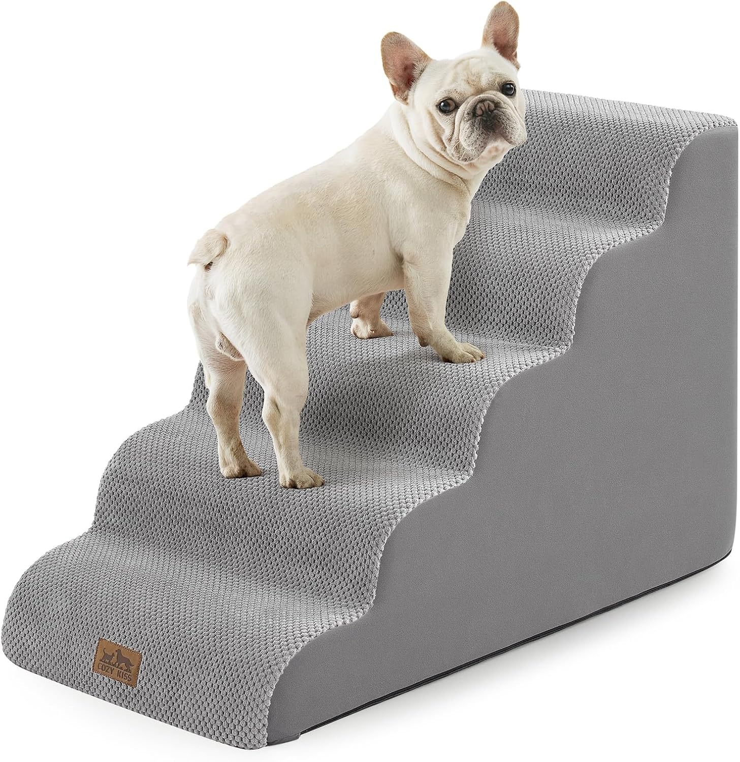 image:imageCOZY KISS Dog Stairs for Small Dog 226 H Curved Pet Step for Puppy Older Cat Medium Pet Ramp for High Bed Ladder with High Density Foam Durable 5 Step 157x33x226 inch GreyGrey