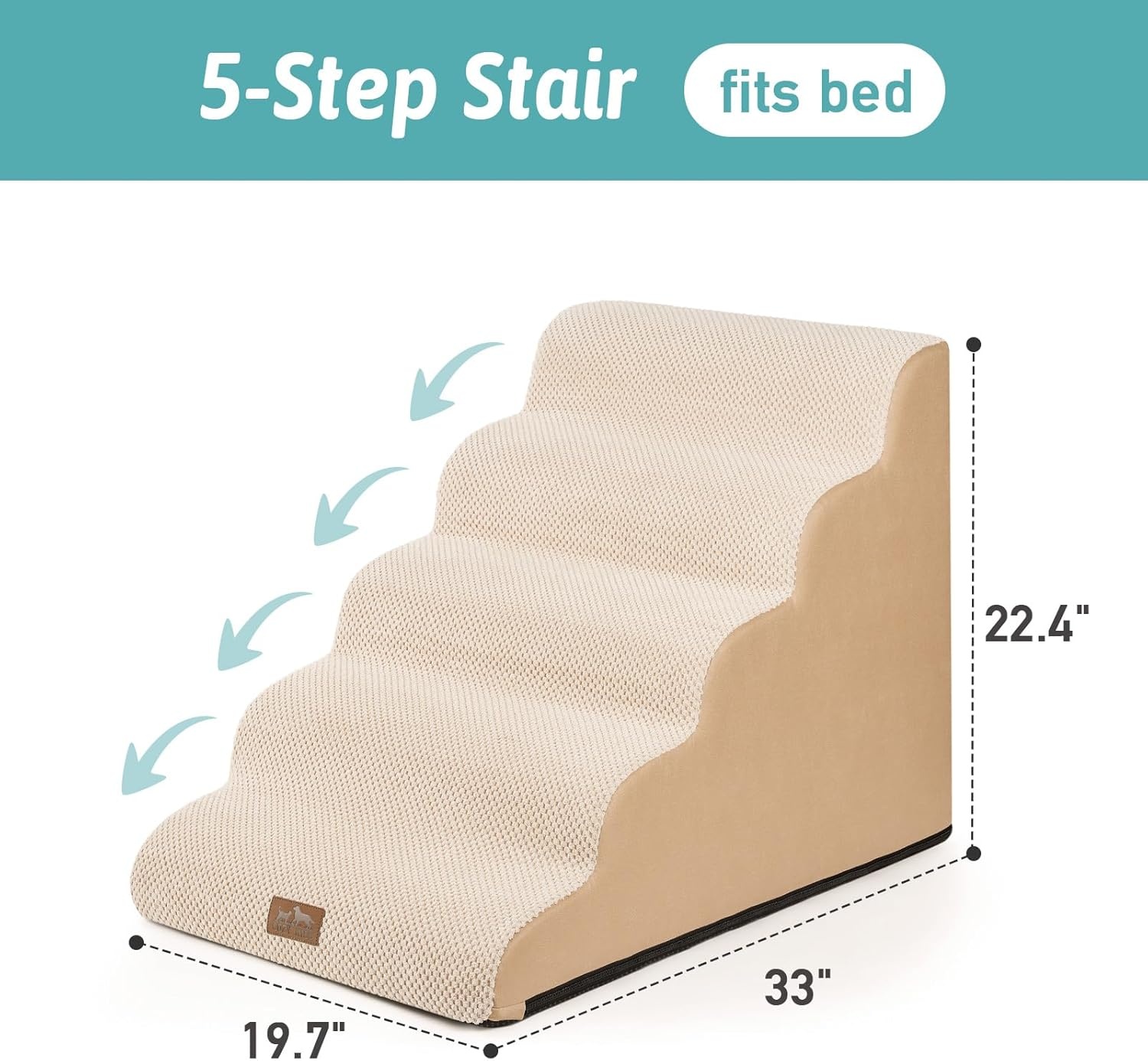 image:imageCOZY KISS Dog Stairs for Small Dog 226 H Curved Pet Step for Puppy Older Cat Medium Pet Ramp for High Bed Ladder with High Density Foam Durable 5 Step 157x33x226 inch GreyBeige