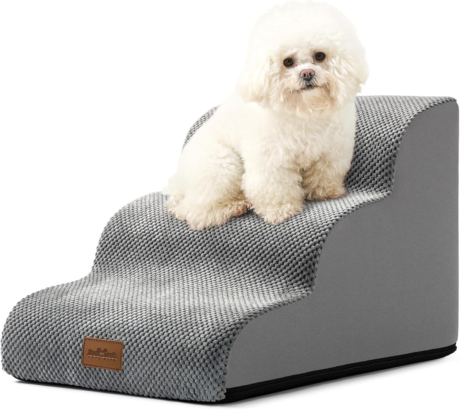 image:imageCOZY KISS Dog Stairs for Small Dog 226 H Curved Pet Step for Puppy Older Cat Medium Pet Ramp for High Bed Ladder with High Density Foam Durable 5 Step 157x33x226 inch GreyGrey