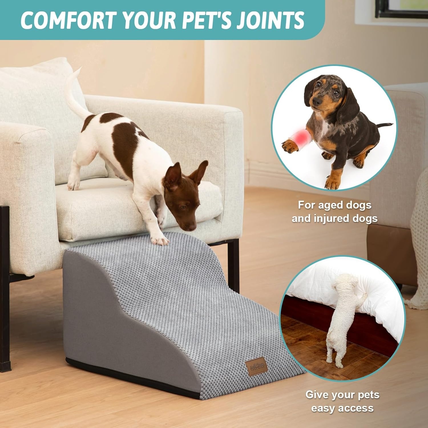 image:imageCOZY KISS Dog Stairs for Small Dog 226 H Curved Pet Step for Puppy Older Cat Medium Pet Ramp for High Bed Ladder with High Density Foam Durable 5 Step 157x33x226 inch GreyGrey