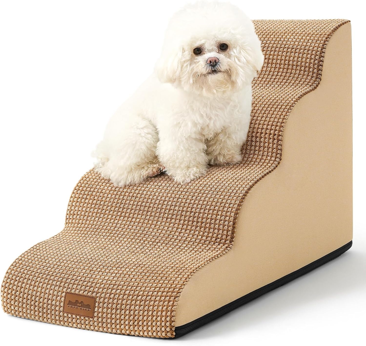 image:imageCOZY KISS Dog Stairs for Small Dog 226 H Curved Pet Step for Puppy Older Cat Medium Pet Ramp for High Bed Ladder with High Density Foam Durable 5 Step 157x33x226 inch GreyLight Brown