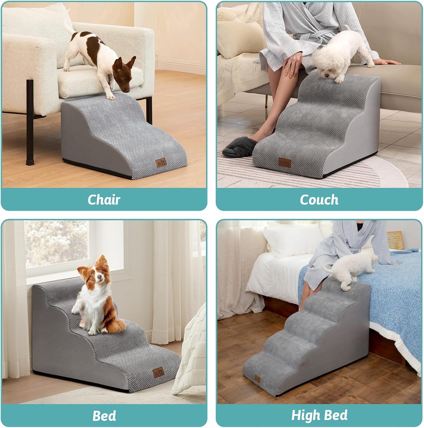image:imageCOZY KISS Dog Stairs for Small Dog 226 H Curved Pet Step for Puppy Older Cat Medium Pet Ramp for High Bed Ladder with High Density Foam Durable 5 Step 157x33x226 inch GreyGrey