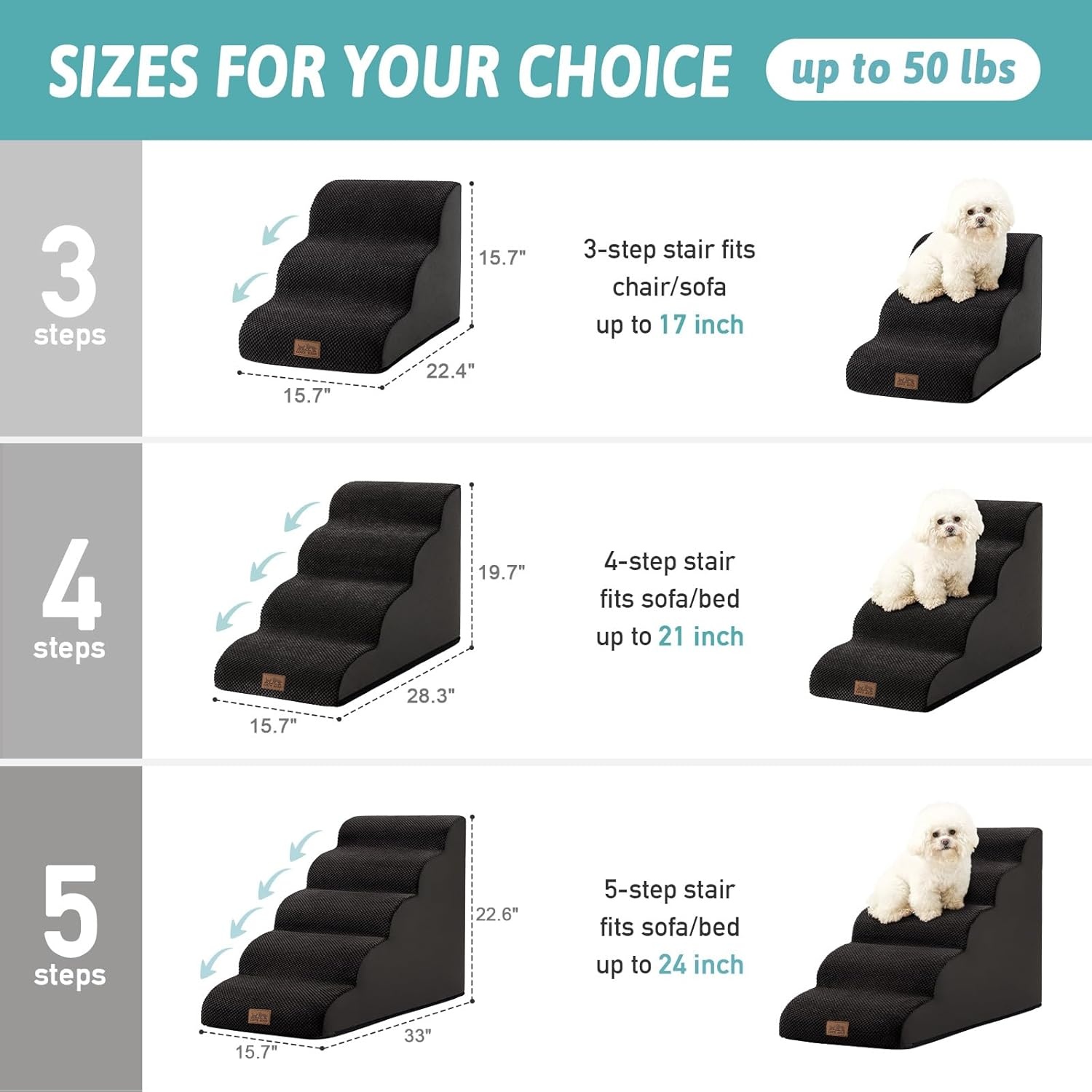 image:imageCOZY KISS Dog Stairs for Small Dog 226 H Curved Pet Step for Puppy Older Cat Medium Pet Ramp for High Bed Ladder with High Density Foam Durable 5 Step 157x33x226 inch GreyBlack