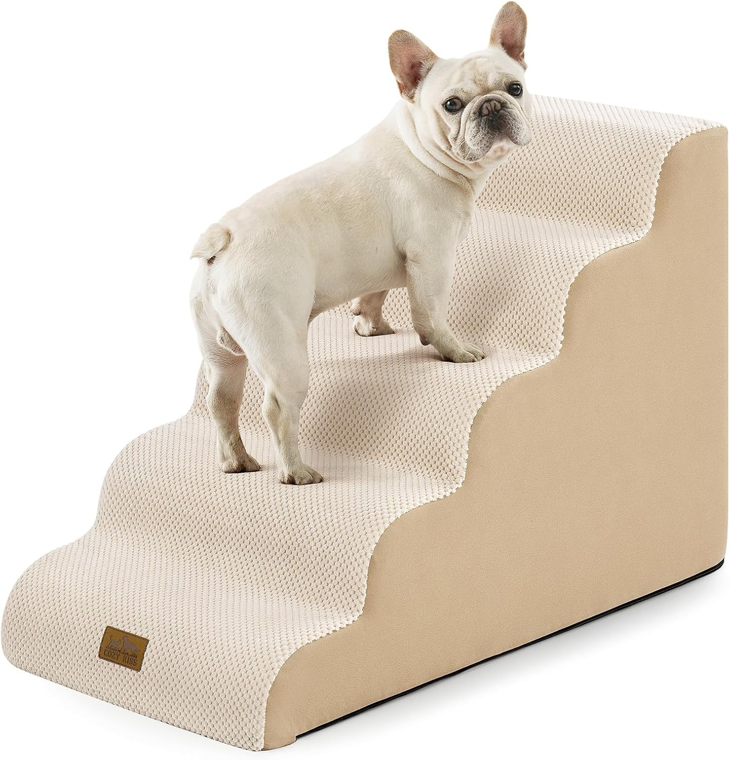 image:imageCOZY KISS Dog Stairs for Small Dog 226 H Curved Pet Step for Puppy Older Cat Medium Pet Ramp for High Bed Ladder with High Density Foam Durable 5 Step 157x33x226 inch GreyBeige