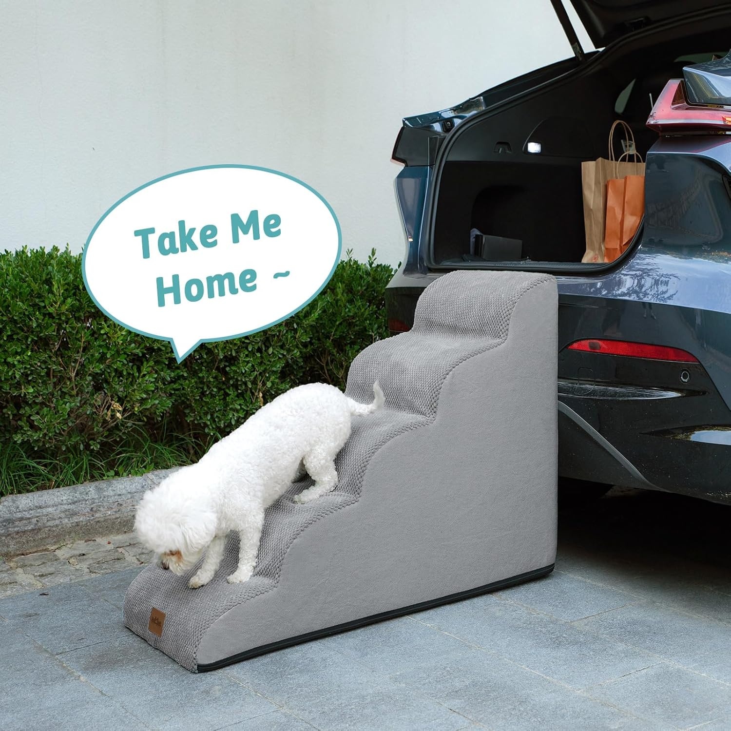 image:imageCOZY KISS Dog Stairs for Small Dog 226 H Curved Pet Step for Puppy Older Cat Medium Pet Ramp for High Bed Ladder with High Density Foam Durable 5 Step 157x33x226 inch GreyGrey