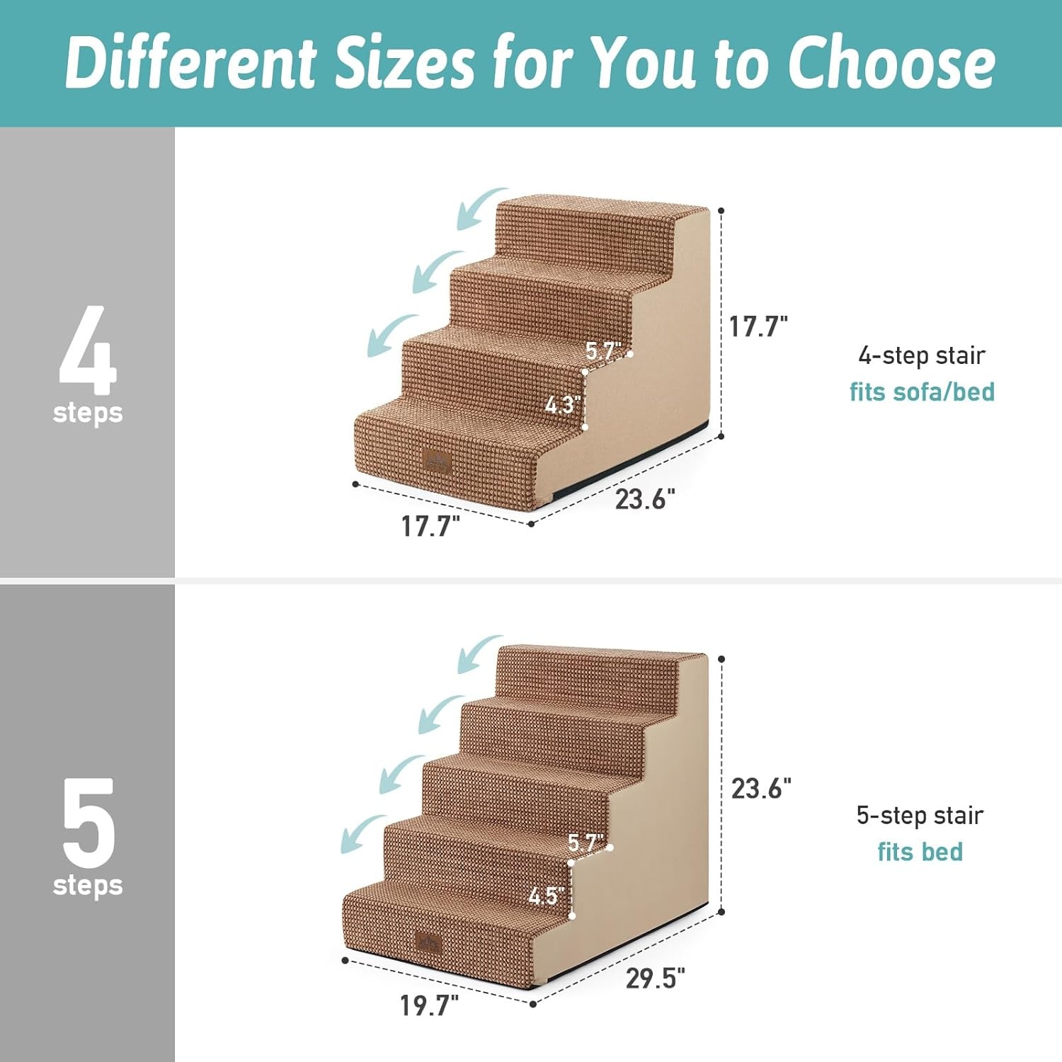 image:imageCOZY KISS Dog Stairs for Small Dogs 4 Tier Wider Pet Stairs for Couch and Beds 177 H NonSlip Dog Steps for Old Cats Puppy Small Medium Dogs 177x236x177 inch BeigeLight Brown