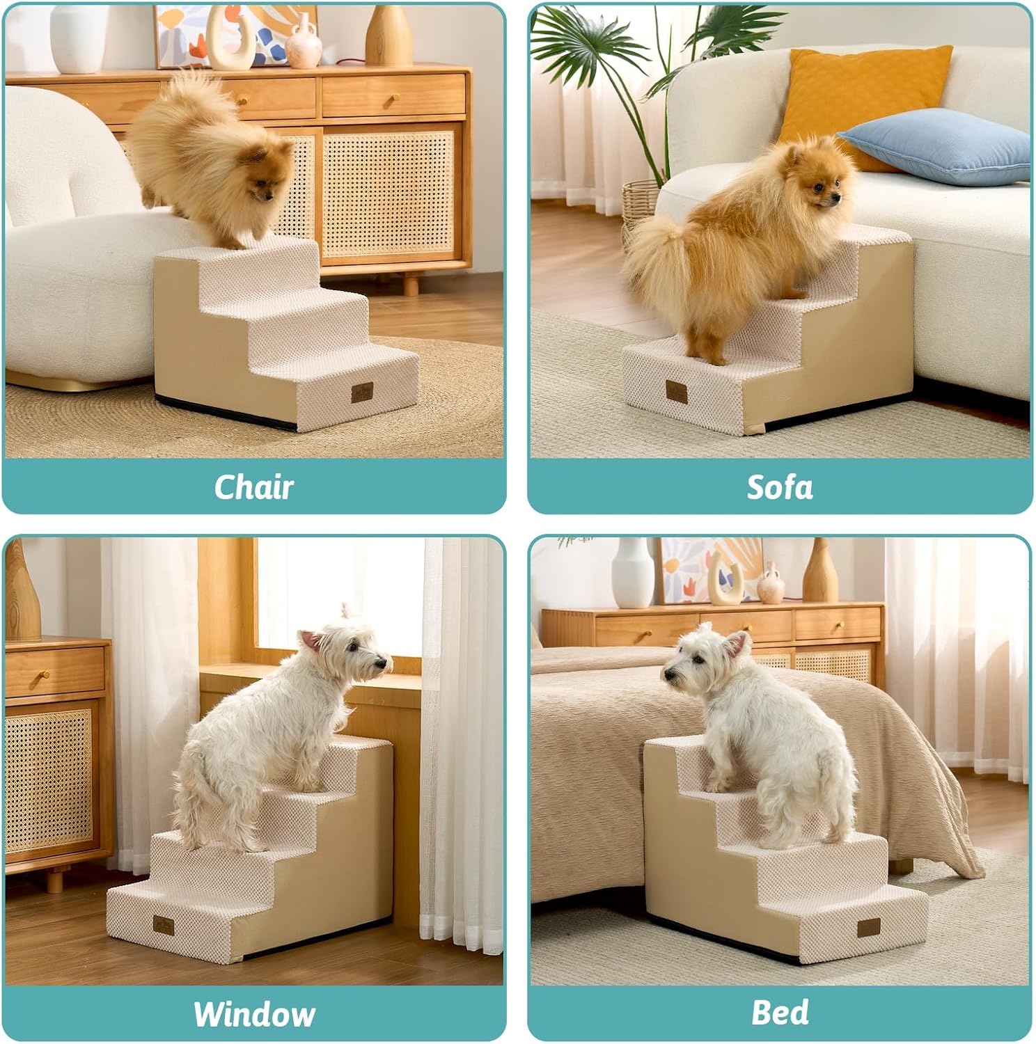image:imageCOZY KISS Dog Stairs for Small Dogs 4 Tier Wider Pet Stairs for Couch and Beds 177 H NonSlip Dog Steps for Old Cats Puppy Small Medium Dogs 177x236x177 inch BeigeBeige