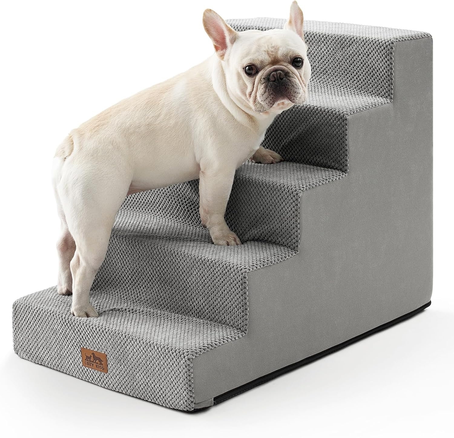 image:imageCOZY KISS Dog Stairs for Small Dogs 4 Tier Wider Pet Stairs for Couch and Beds 177 H NonSlip Dog Steps for Old Cats Puppy Small Medium Dogs 177x236x177 inch BeigeGrey