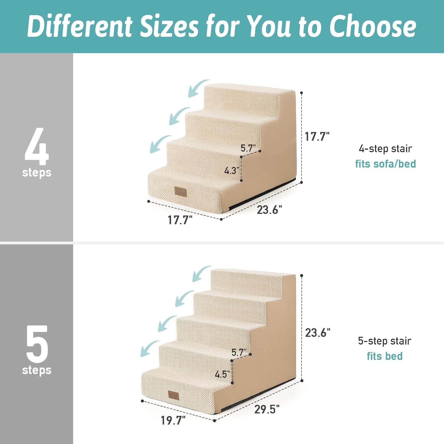 image:imageCOZY KISS Dog Stairs for Small Dogs 4 Tier Wider Pet Stairs for Couch and Beds 177 H NonSlip Dog Steps for Old Cats Puppy Small Medium Dogs 177x236x177 inch BeigeBeige