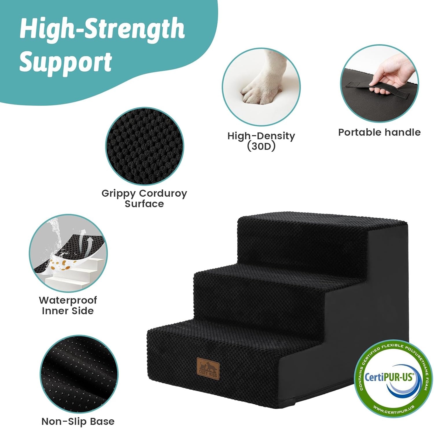 image:imageCOZY KISS Dog Stairs for Small Dogs 4 Tier Wider Pet Stairs for Couch and Beds 177 H NonSlip Dog Steps for Old Cats Puppy Small Medium Dogs 177x236x177 inch BeigeBlack