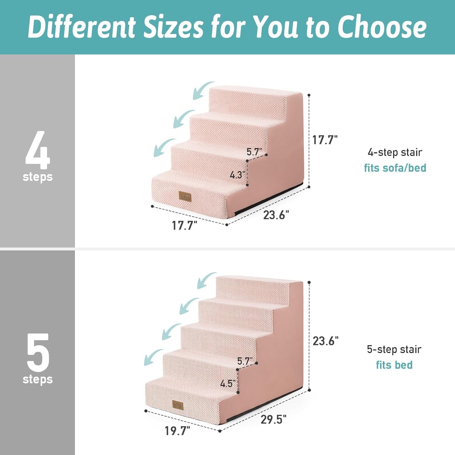 image:imageCOZY KISS Dog Stairs for Small Dogs 4 Tier Wider Pet Stairs for Couch and Beds 177 H NonSlip Dog Steps for Old Cats Puppy Small Medium Dogs 177x236x177 inch BeigePink