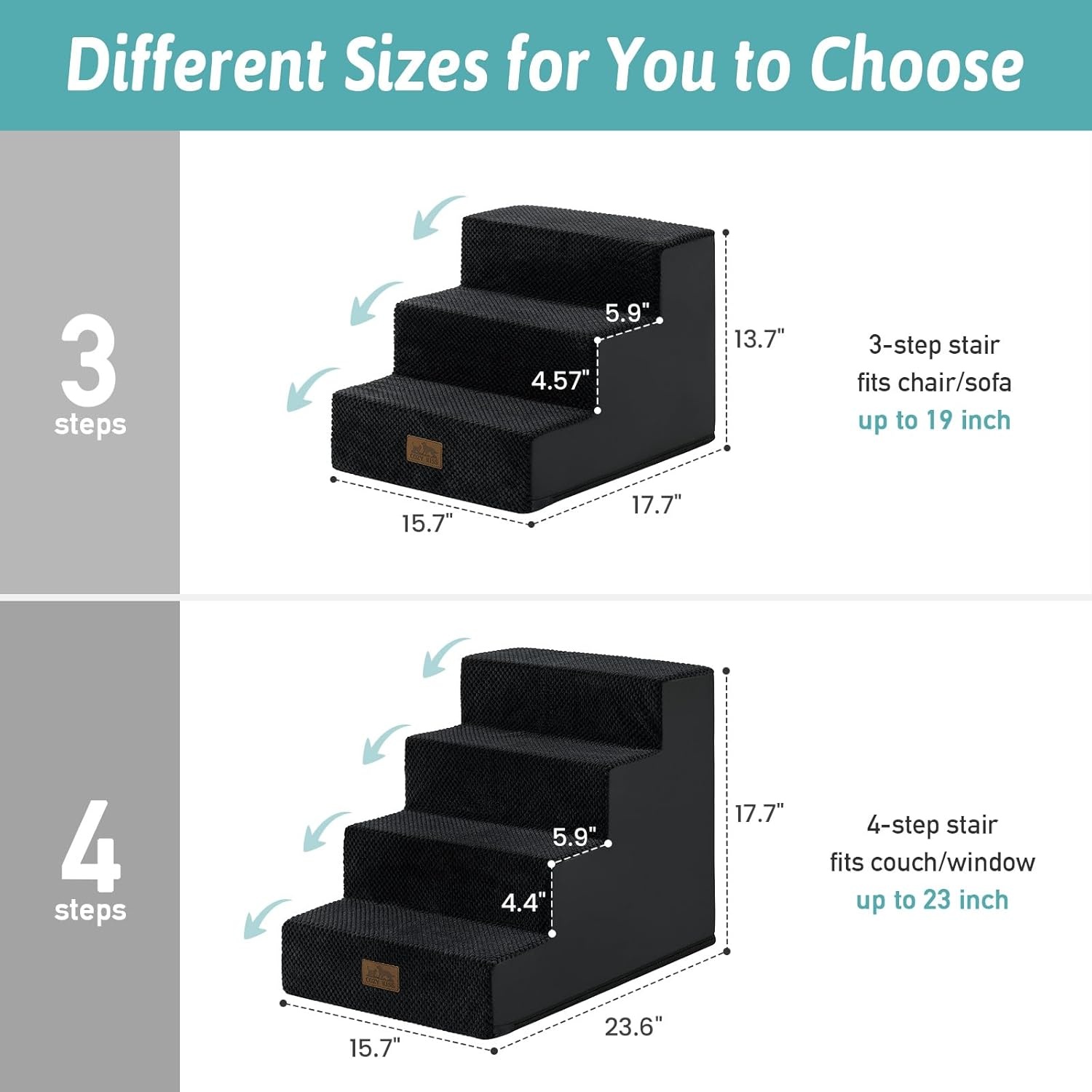 image:imageCOZY KISS Dog Stairs for Small Dogs 4 Tier Wider Pet Stairs for Couch and Beds 177 H NonSlip Dog Steps for Old Cats Puppy Small Medium Dogs 177x236x177 inch BeigeBlack