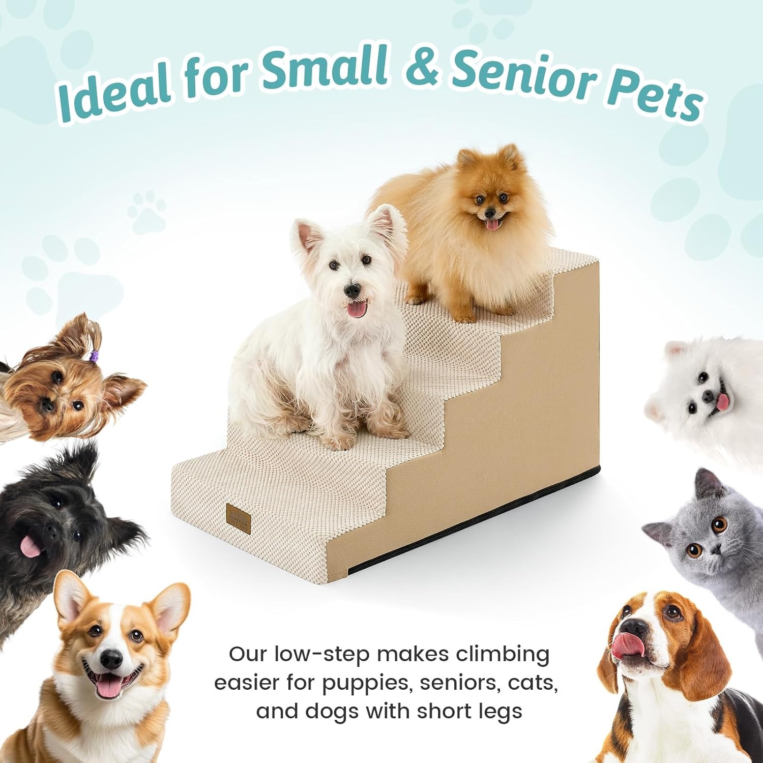 image:imageCOZY KISS Dog Stairs for Small Dogs 4 Tier Wider Pet Stairs for Couch and Beds 177 H NonSlip Dog Steps for Old Cats Puppy Small Medium Dogs 177x236x177 inch BeigeSlopeBeige