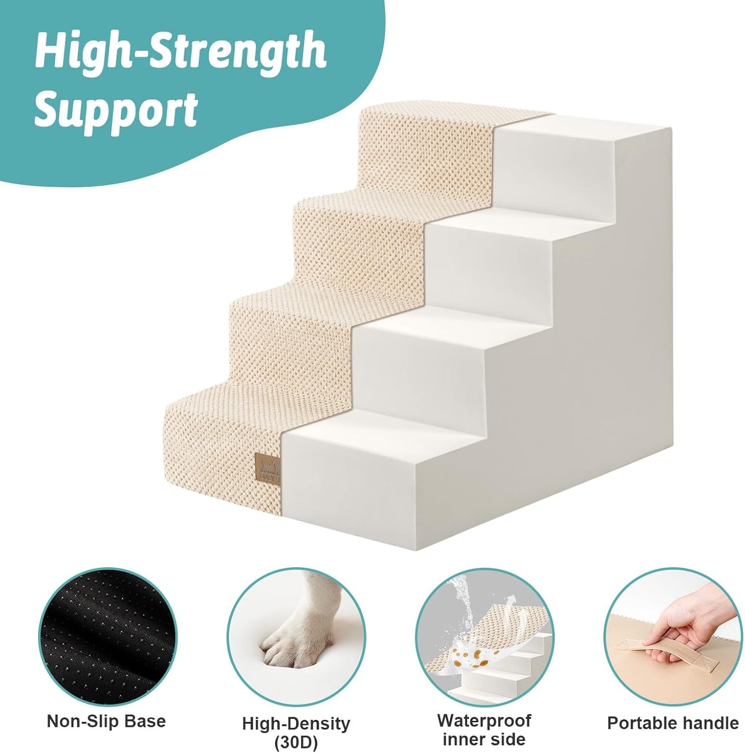 image:imageCOZY KISS Dog Stairs for Small Dogs 4 Tier Wider Pet Stairs for Couch and Beds 177 H NonSlip Dog Steps for Old Cats Puppy Small Medium Dogs 177x236x177 inch BeigeBeige