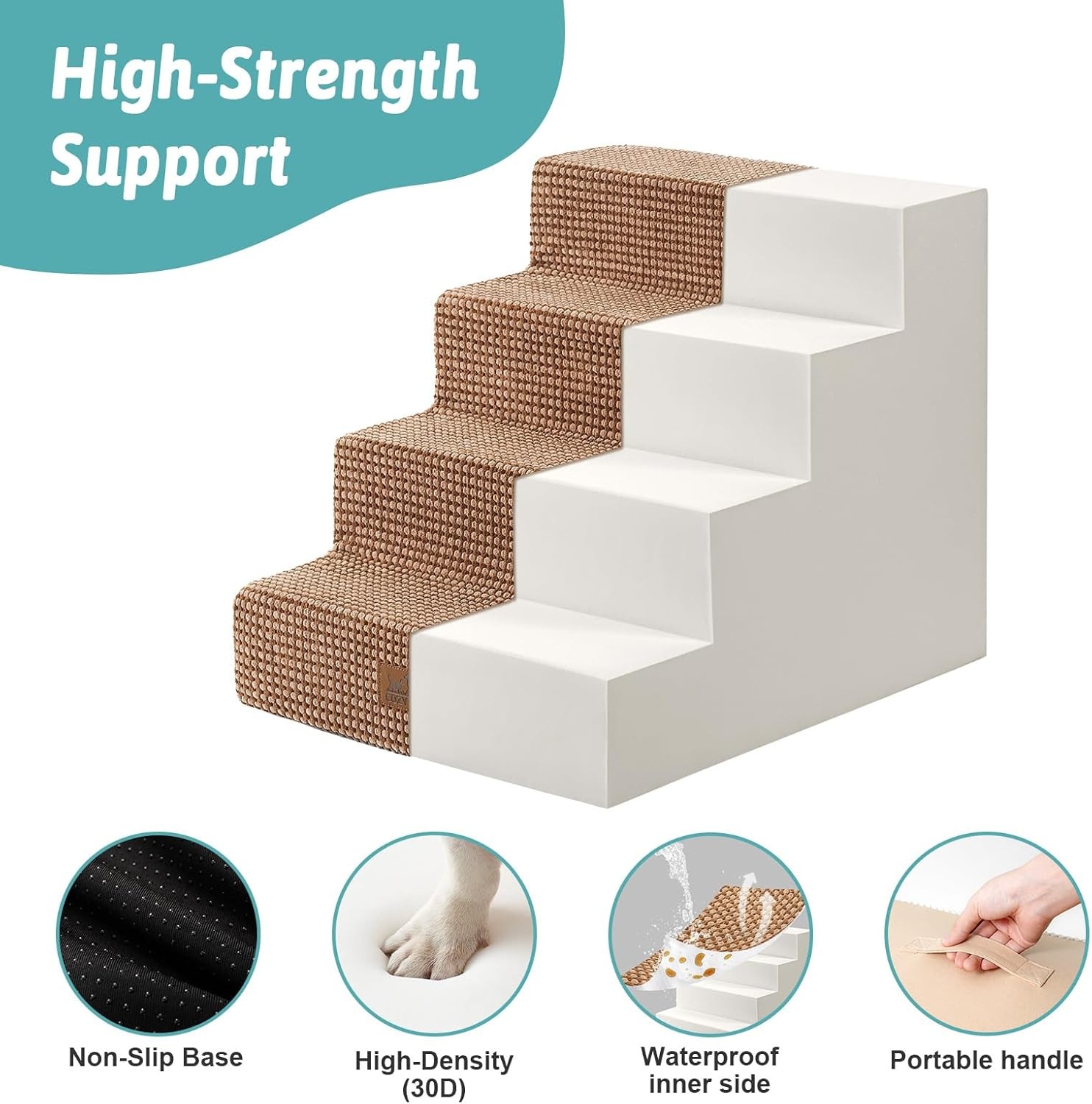 image:imageCOZY KISS Dog Stairs for Small Dogs 4 Tier Wider Pet Stairs for Couch and Beds 177 H NonSlip Dog Steps for Old Cats Puppy Small Medium Dogs 177x236x177 inch BeigeLight Brown