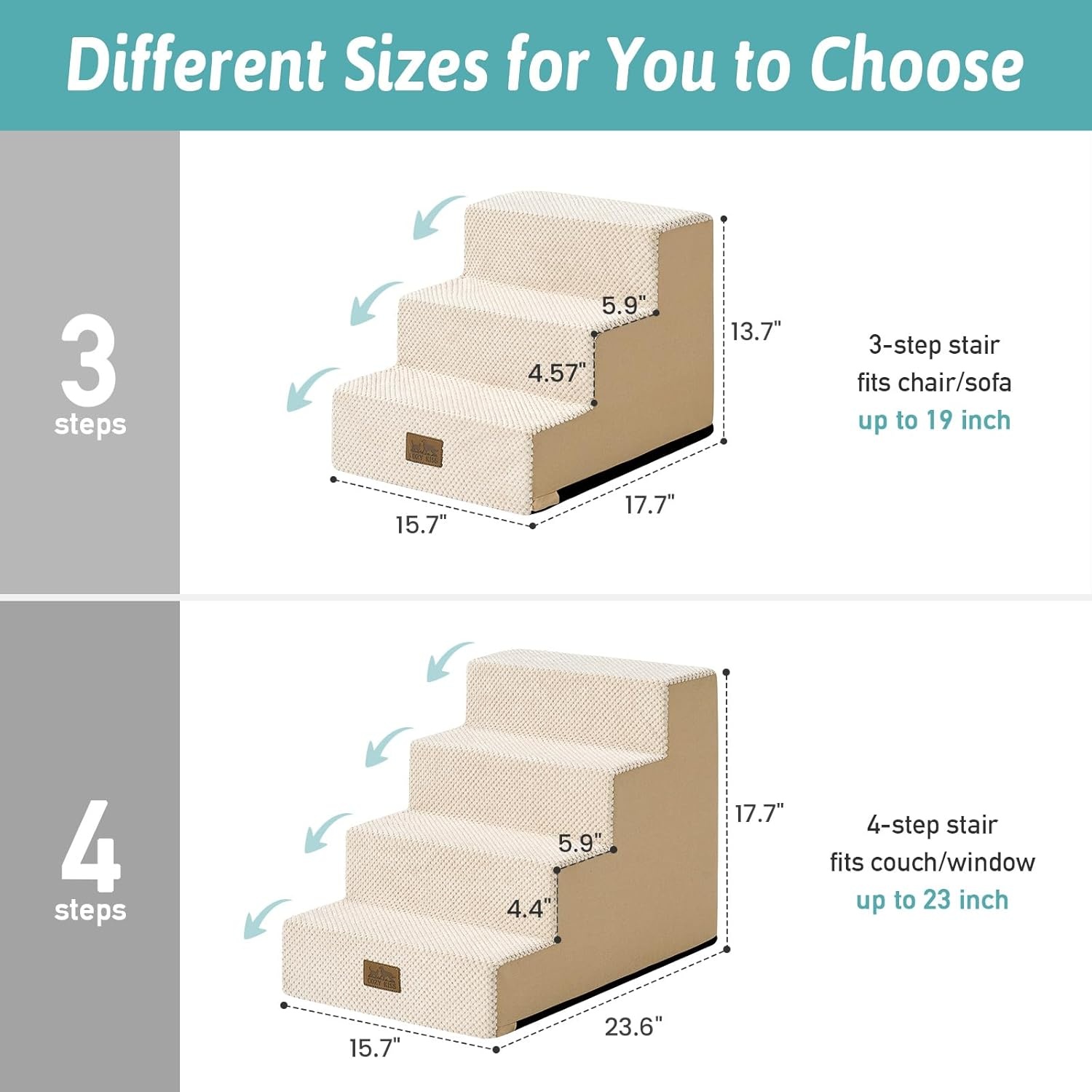 image:imageCOZY KISS Dog Stairs for Small Dogs 4 Tier Wider Pet Stairs for Couch and Beds 177 H NonSlip Dog Steps for Old Cats Puppy Small Medium Dogs 177x236x177 inch BeigeBeige