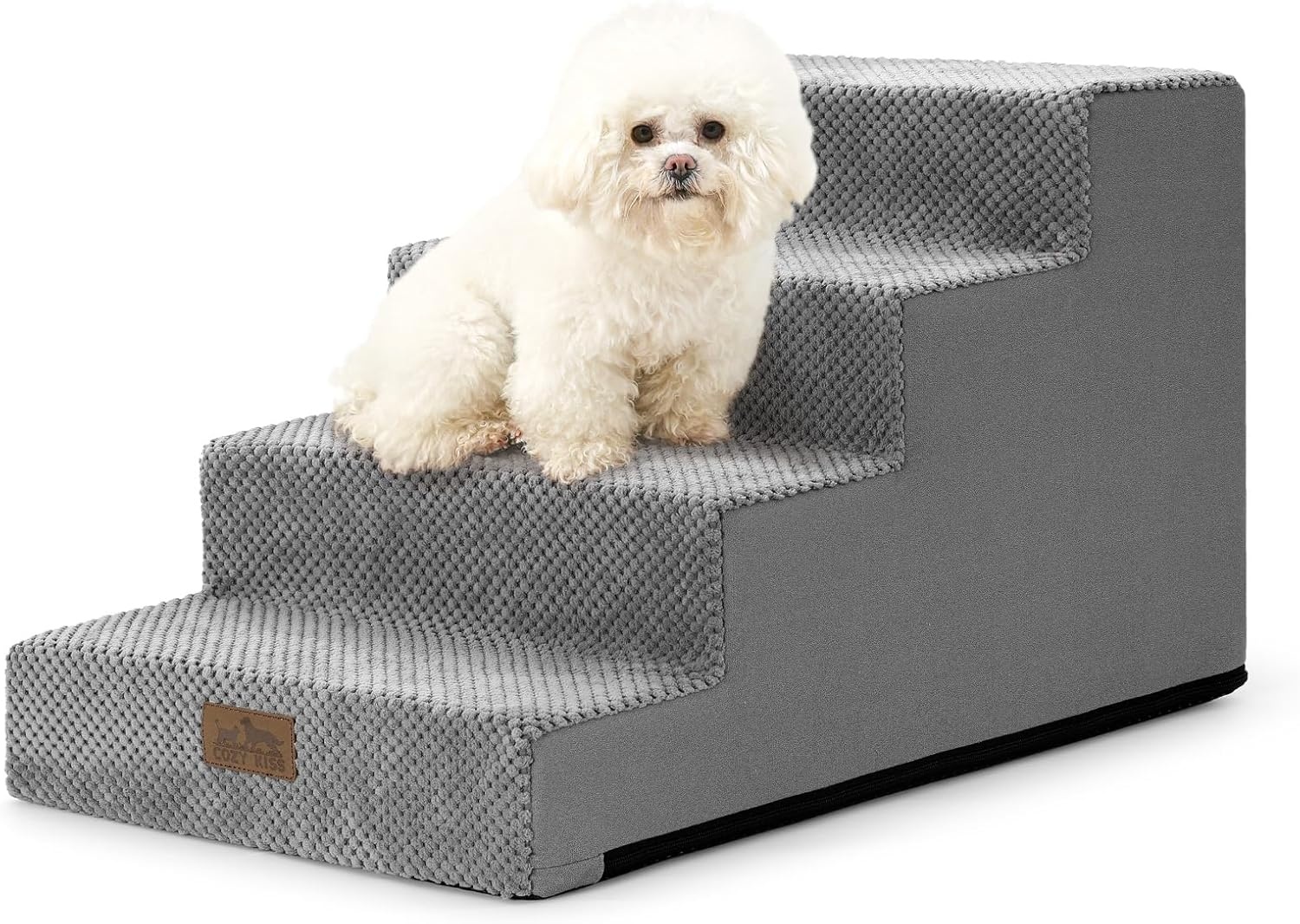 image:imageCOZY KISS Dog Stairs for Small Dogs 4 Tier Wider Pet Stairs for Couch and Beds 177 H NonSlip Dog Steps for Old Cats Puppy Small Medium Dogs 177x236x177 inch BeigeSlopeGrey