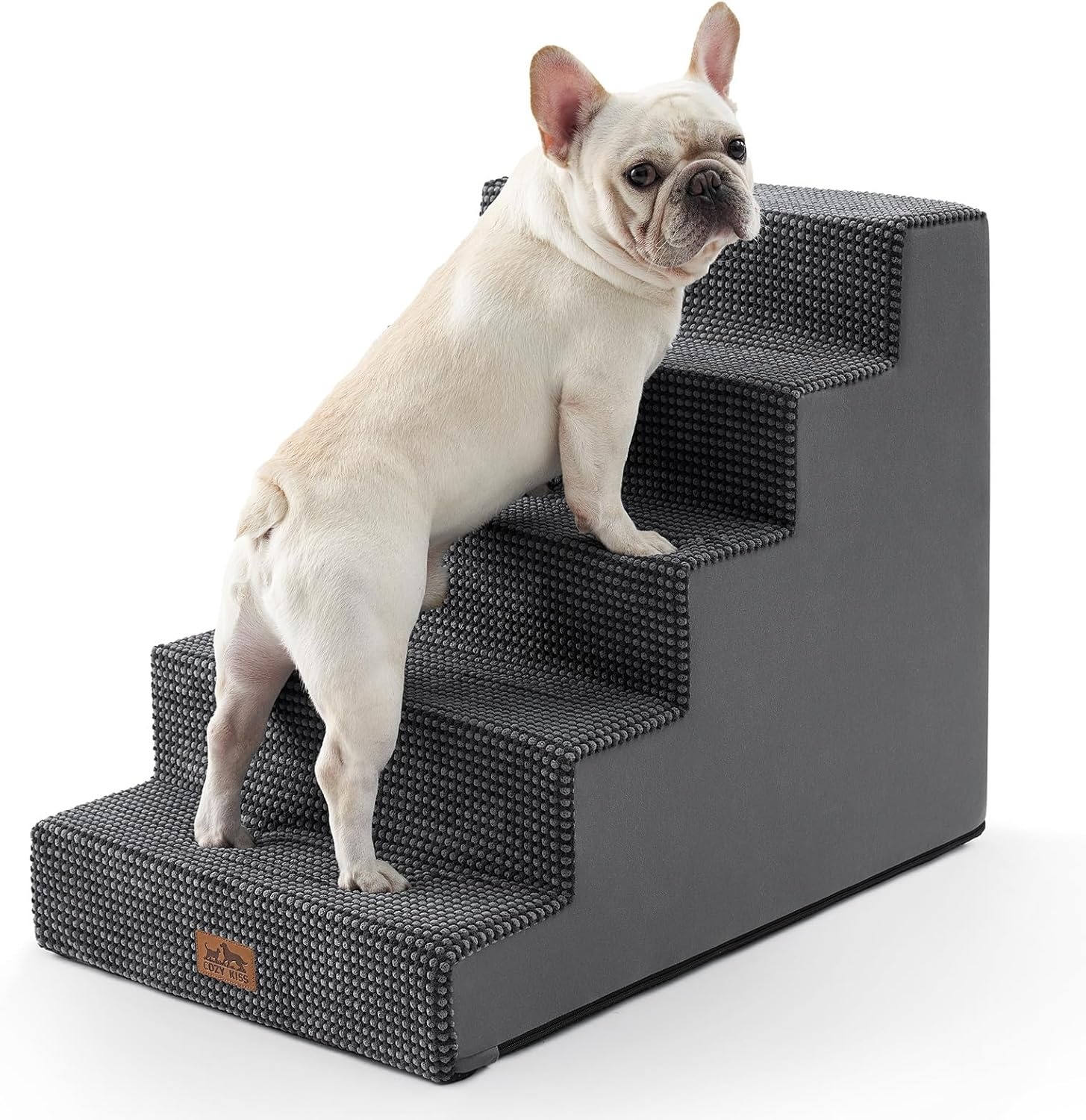 image:imageCOZY KISS Dog Stairs for Small Dogs 4 Tier Wider Pet Stairs for Couch and Beds 177 H NonSlip Dog Steps for Old Cats Puppy Small Medium Dogs 177x236x177 inch BeigeDark Grey