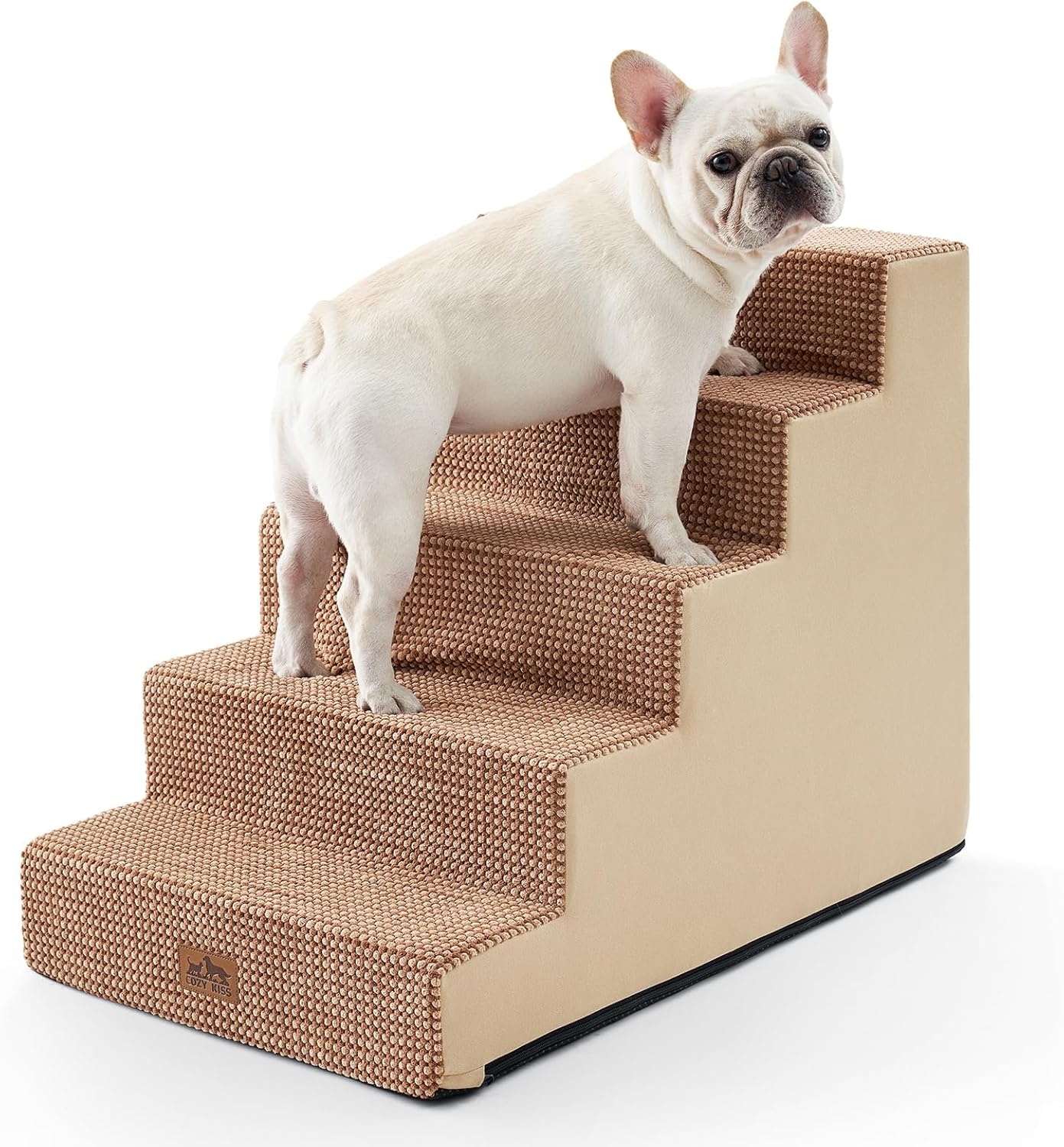 image:imageCOZY KISS Dog Stairs for Small Dogs 4 Tier Wider Pet Stairs for Couch and Beds 177 H NonSlip Dog Steps for Old Cats Puppy Small Medium Dogs 177x236x177 inch BeigeLight Brown